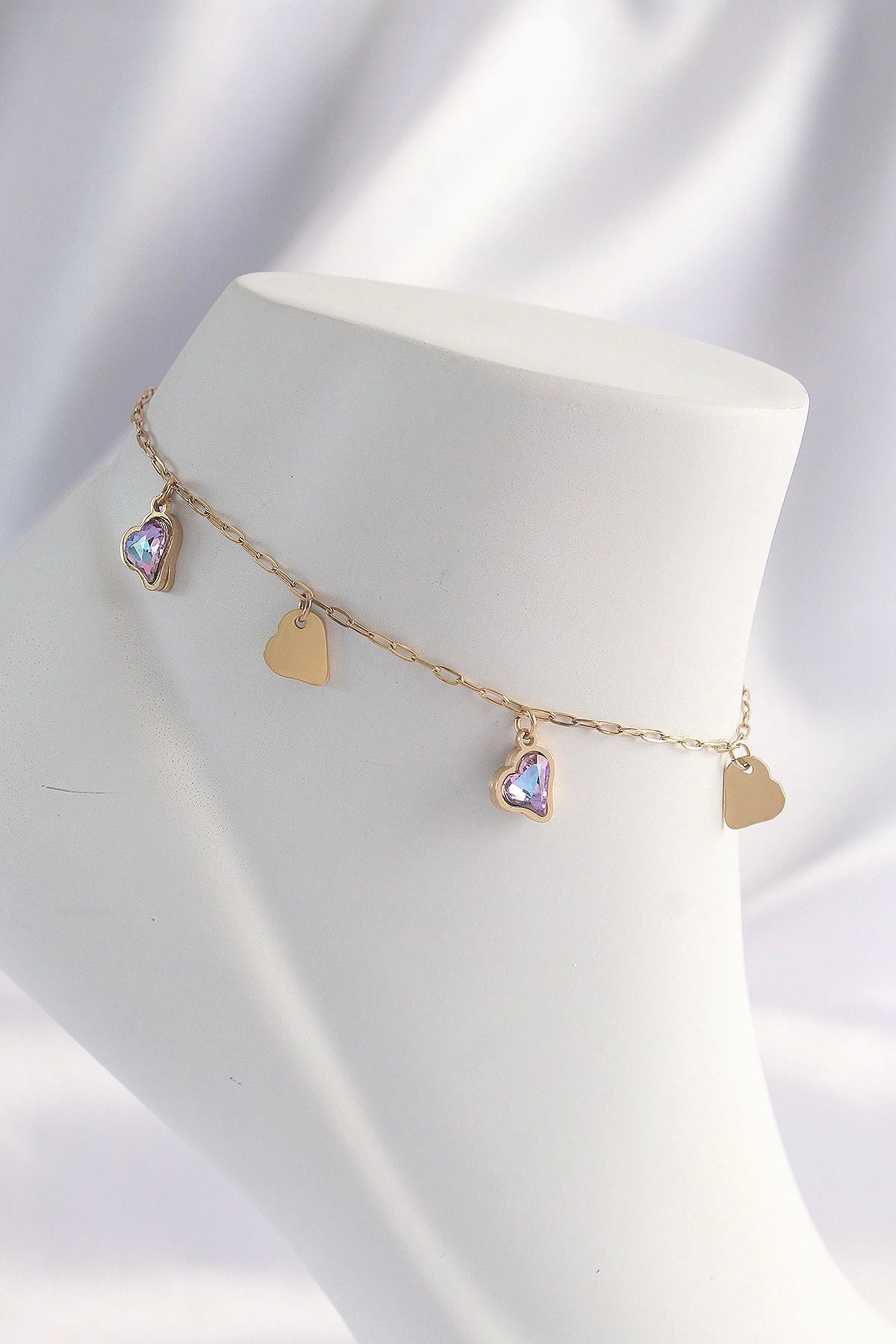 Ekince 316L Çelik Gold Renk Minimal Renkli Zirkon Taşlı Kalp Halhal