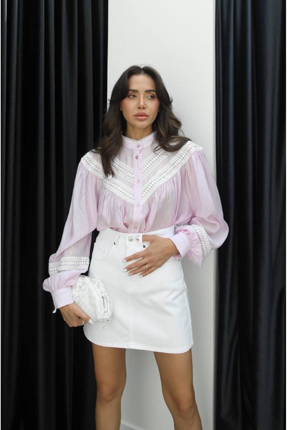Hotfashion DANTEL DETAYLI BÜZGÜLÜ GÖMLEK
