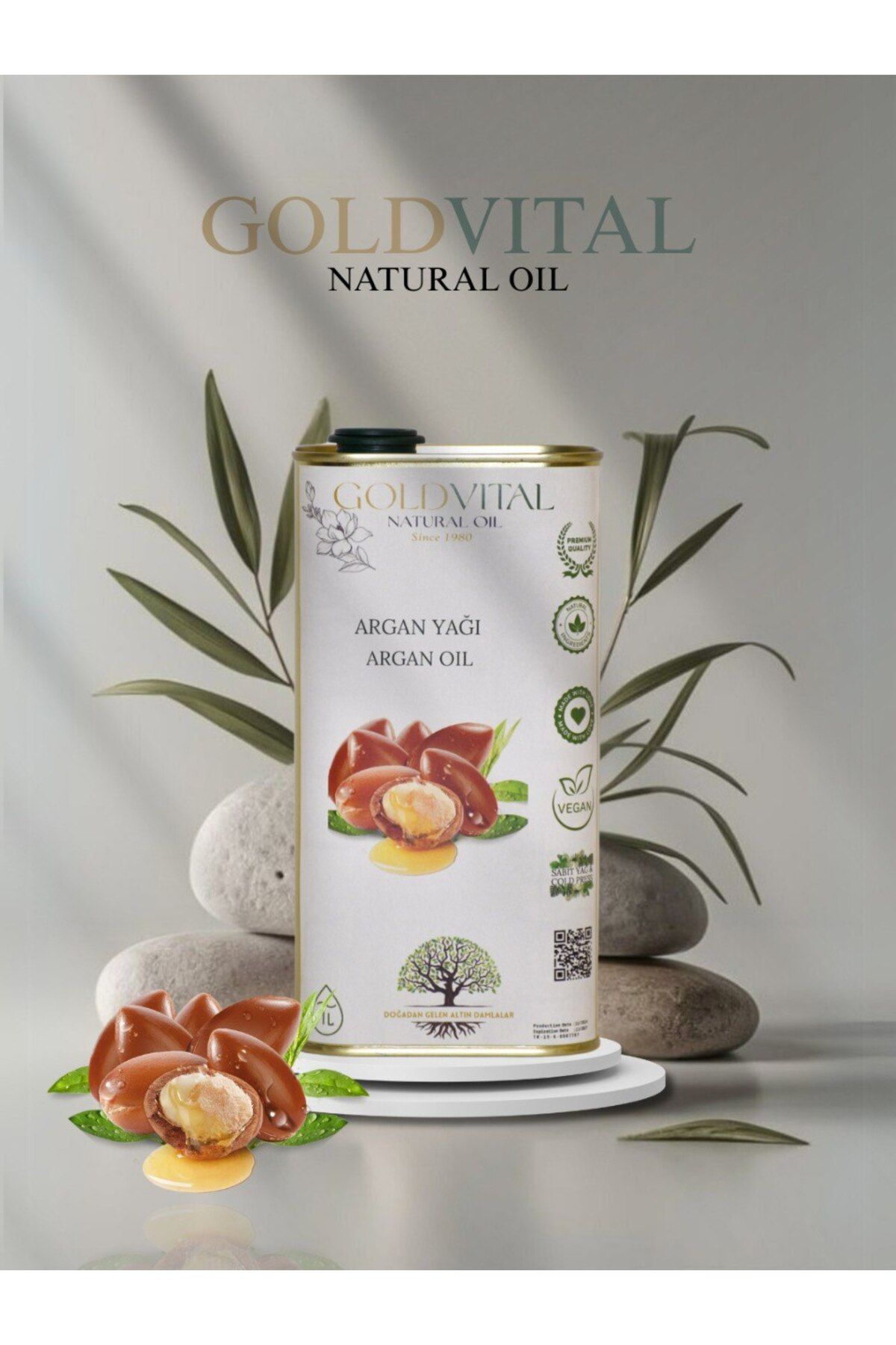 GOLD VİTAL SHOP ARGAN YAĞI 1 LT - SOĞUK PRESS, SAF & DOĞAL ÜRÜN