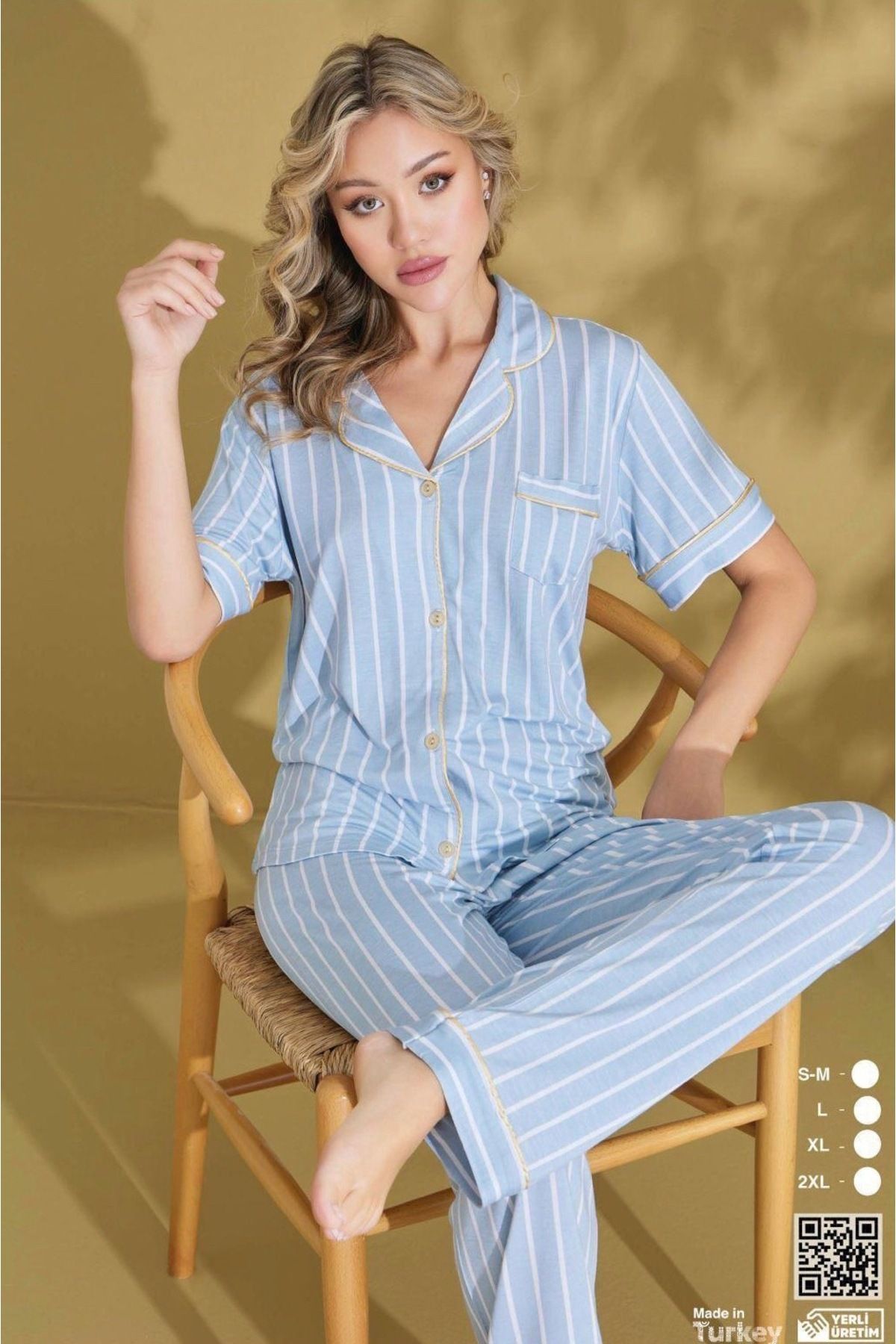 İpek Kadın Kısa Kol Önden Düğmeli Pijama Takımı