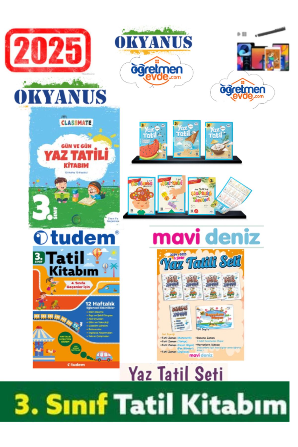 Okyanus Yayıncılık 2025 3.Sınıf Yaz Tatil+Öğr.evde 3.Sınıf Yaz Tatil+Mavi Deniz 3.Sınıf +Tudem 3.Sınıf Yaz Seti+Kalem