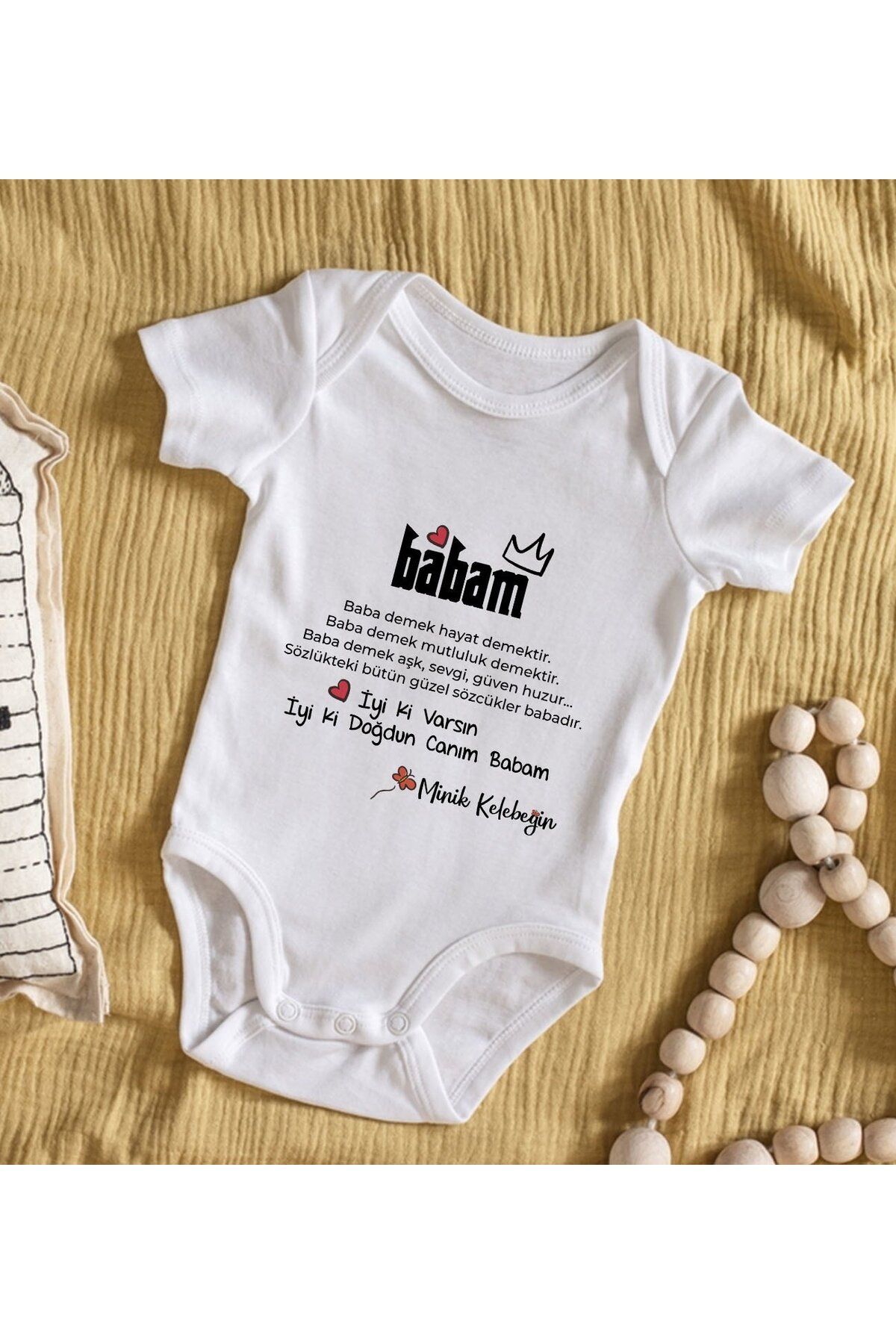 ÇELİKLER HEDİYE Babalar Gününe Özel Unisex Bebek Baba Baskılı %100 Pamuklu Çıtçıtlı Body Zıbın