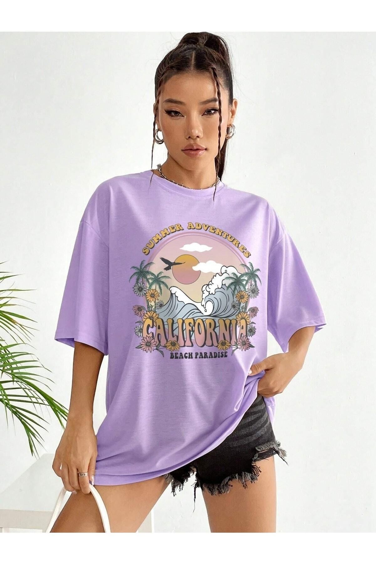 Hunors Sportswear & Company Kadın / Kız Summer Adventures Baskılı Oversize T-shirt Salaş Boyfirend