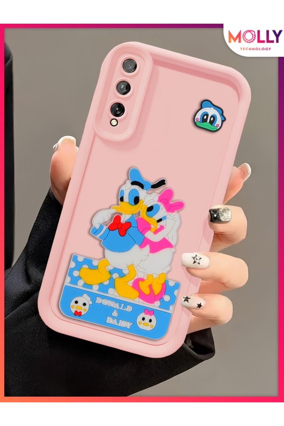 Molly Samsung Galaxy A30S İçin Kum Pembesi Kenarları Kalın 3d Kabartmalı Donald Daisy Silikon Kılıf