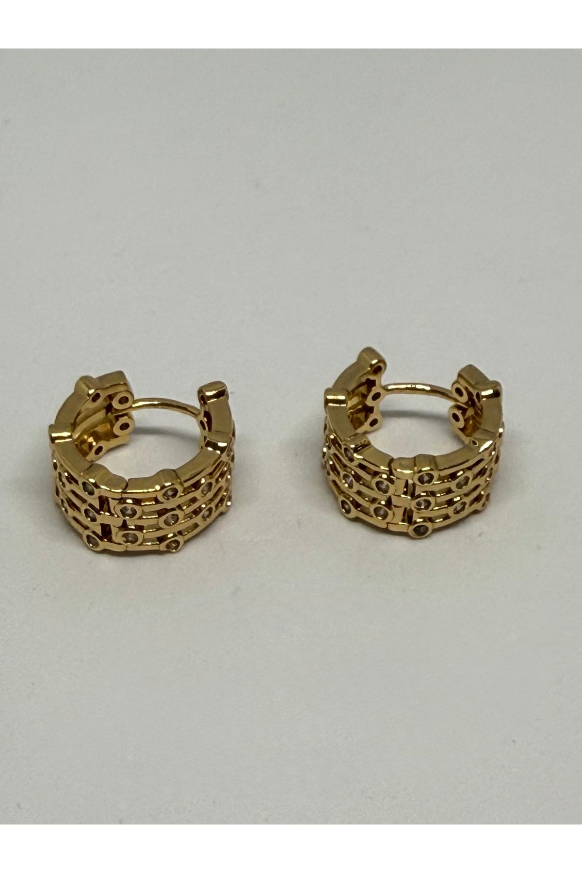 Gulsah's Store Çelik gold minimalist zirkon taş detaylı küpe