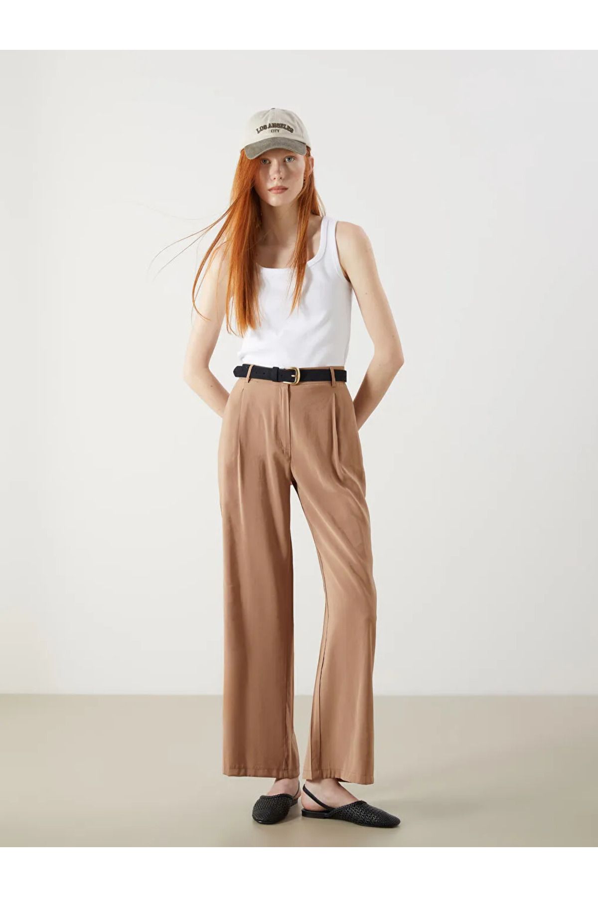 LC Waikiki XSIDE Kahverengi Loose Fit Pileli Kadın Pantolon