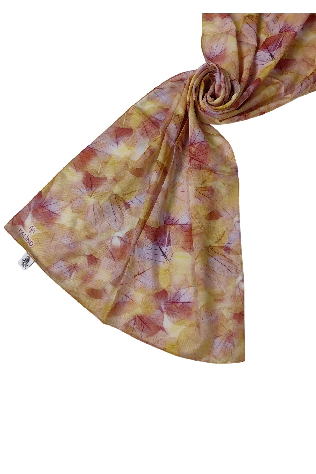 mim eşarp Valino Vual Twill Fular 45x110 cm - Yaprak Desenli, Hafif ve Nefes Alabilir Şal