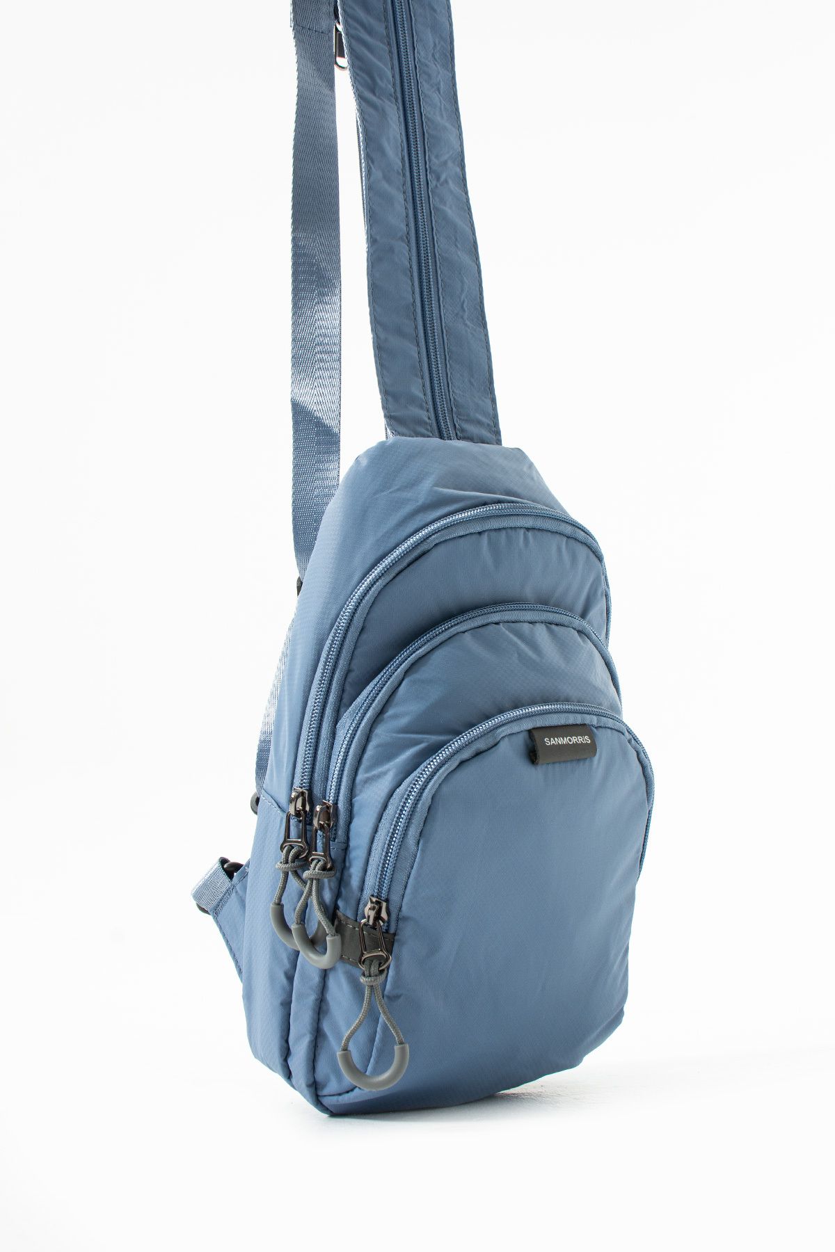 Sanmorris 6005 Unisex Paraşüt Kumaş Suya Dayanıklı 3 Bölmeli Çapraz ve Sırtlık Askılı Body Bag Mavi