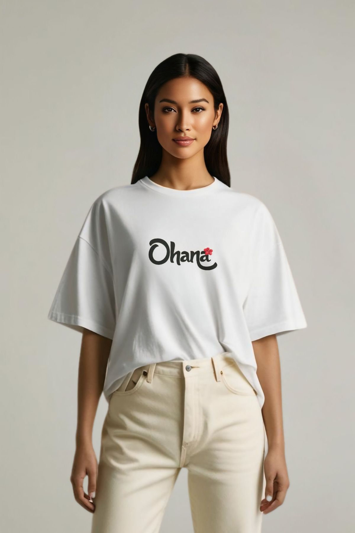 Butik Sevimli Lilo & Stitch Ohana Tasarım Baskılı Pamuklu Oversize T-shirt