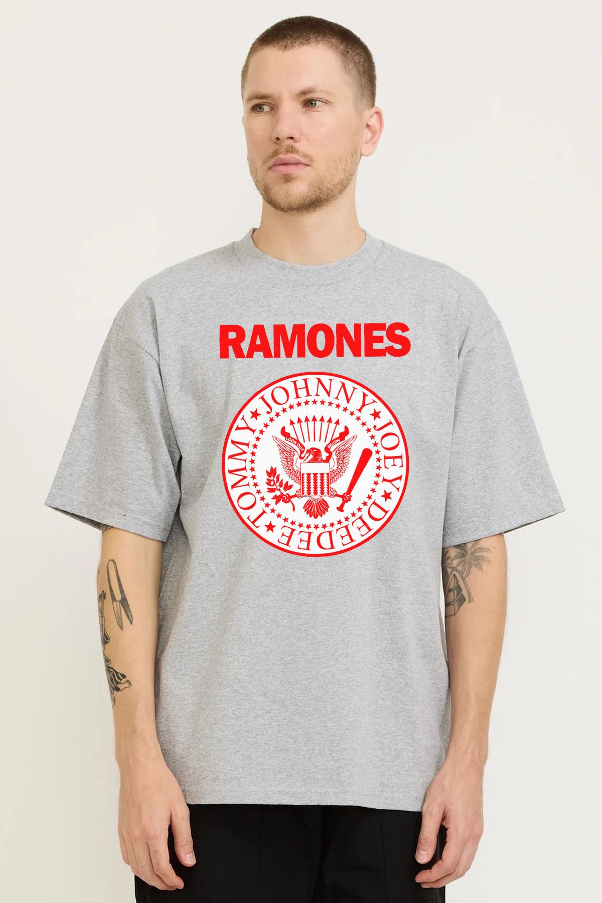 MODA Ramones Baskılı Oversize Kalıp Grimelanj Bol Geniş Kesim Erkek Tişört
