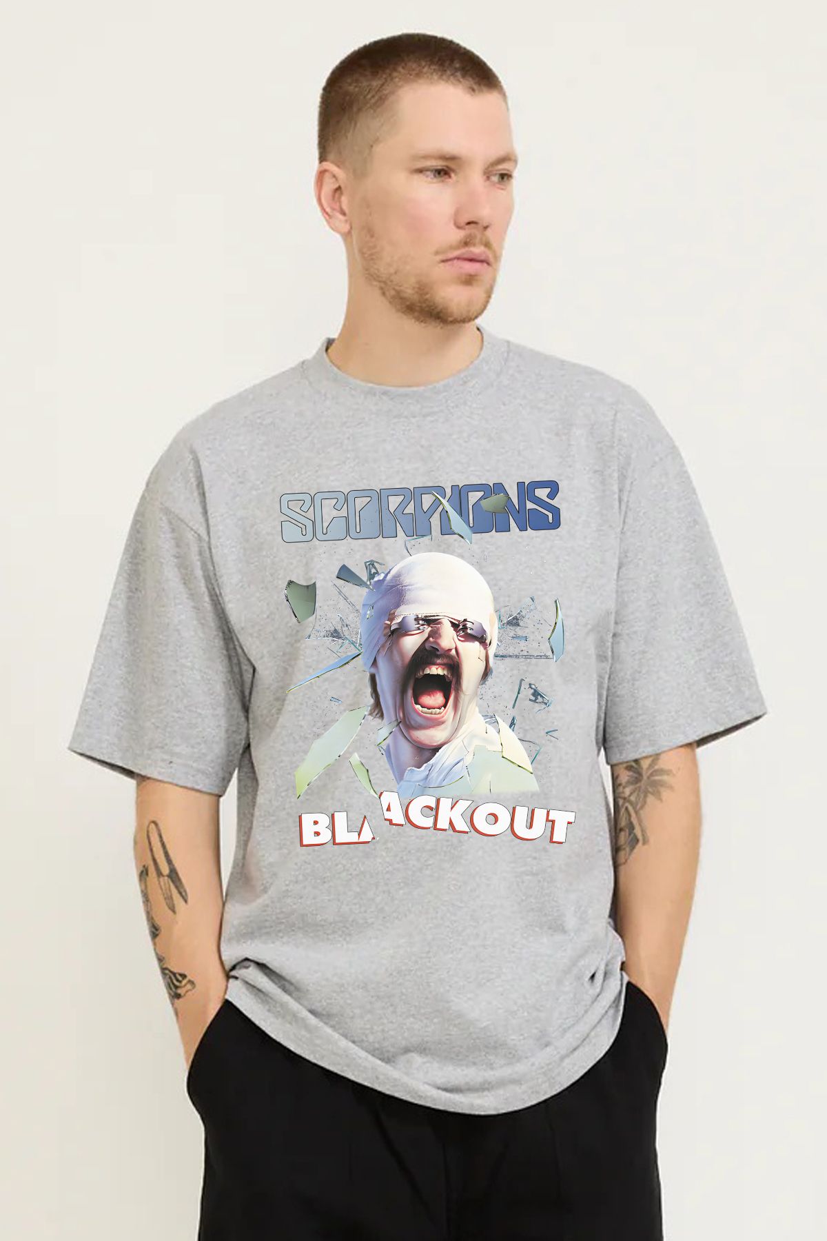 MODA Scorpions Baskılı Oversize Kalıp Grimelanj Bol Geniş Kesim Erkek Tişört