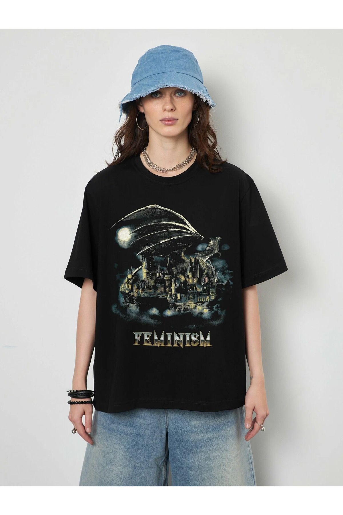 JANSO GROUP -KADIN -BÜYÜ DÜNYASI - BASKILI TSHIRT OVERSİZE PAMUKLU