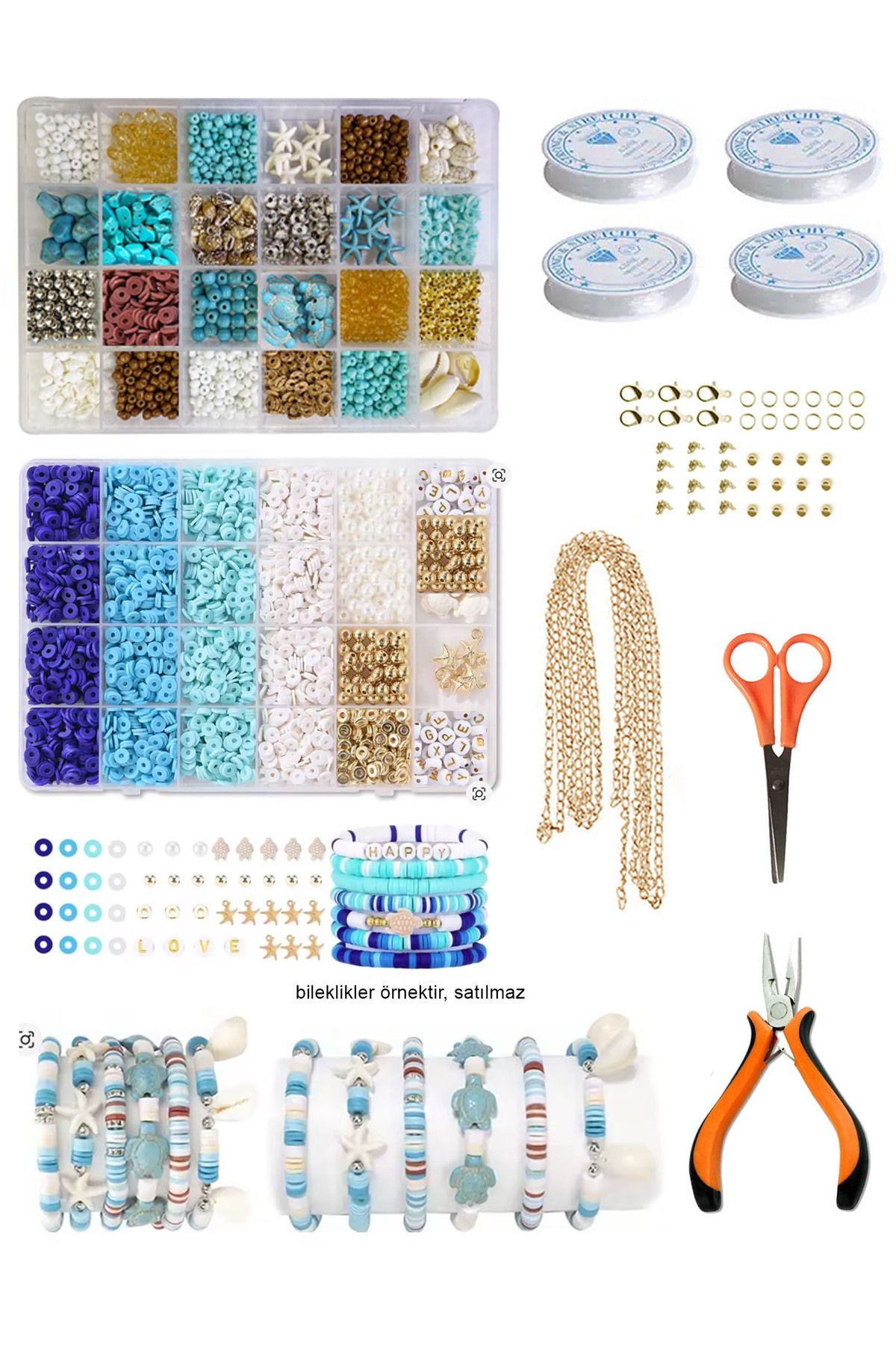 By MO Accessories İleri Seviye Doğal Taş Deniz Yıldızı Deniz Kabuğu Fimo Kum Boncuklarla Takı Yapma Hobi Set Yaz Sezon