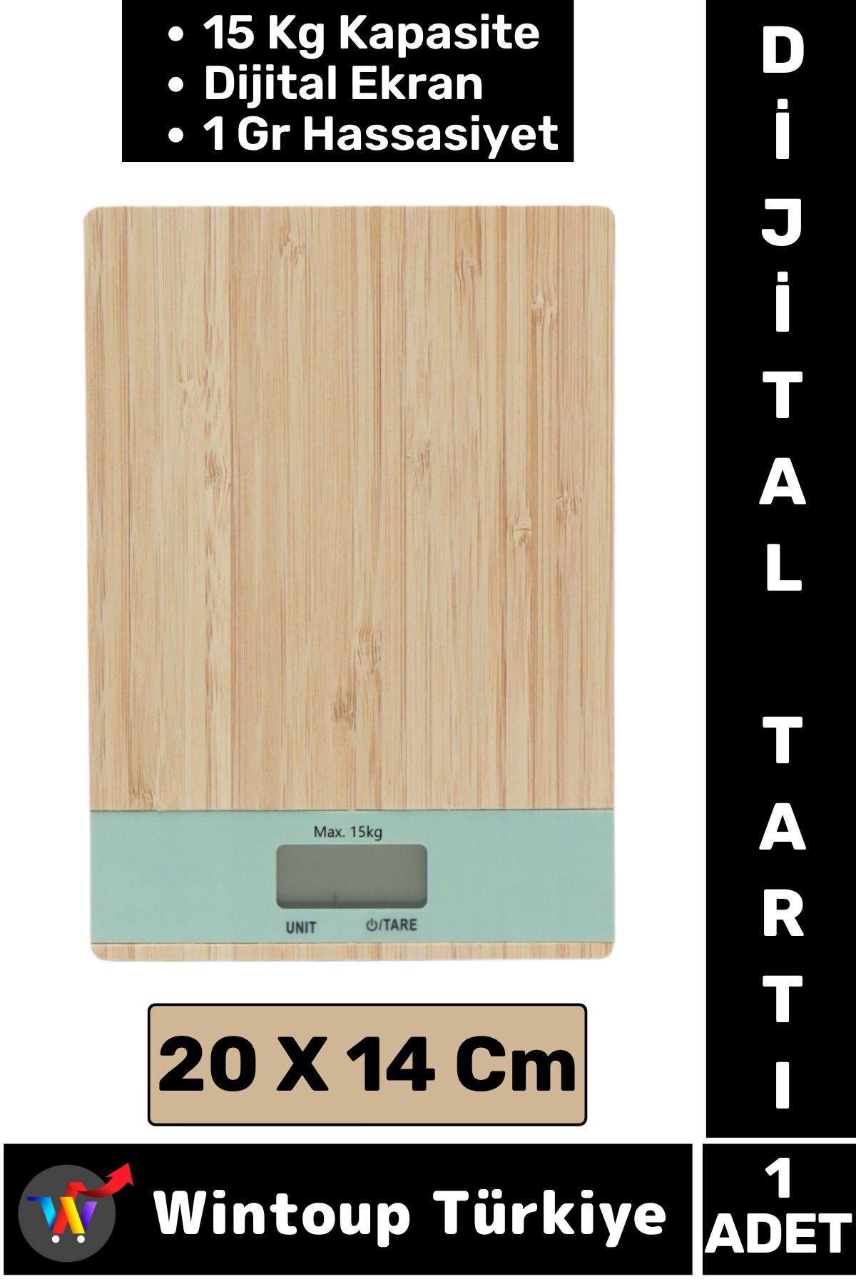 Wintoup Luxery Dayanıklı Max 15 Kg Kapasiteli 1 Gr Hassasiyet Ahşap Hassas Dijital Mutfak Terazisi Tartı