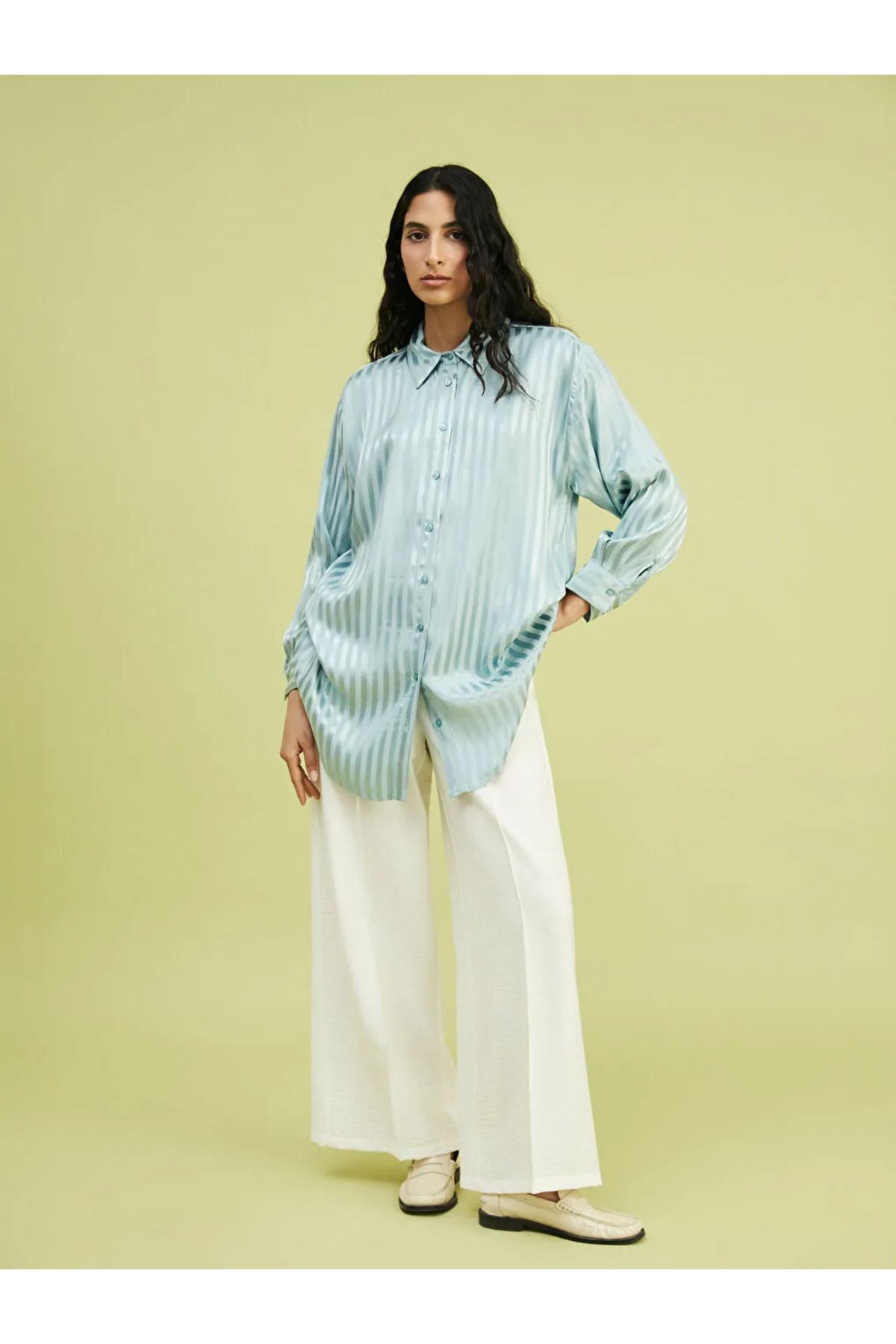 LC Waikiki LCW Modest Ekru Beli Lastikli Kadın Pileli Pantolon