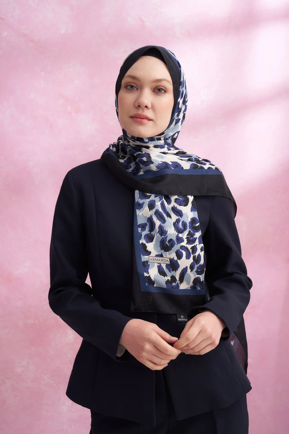 ARMANDA Leopar Vual Multi Desen Şal - Lacivert