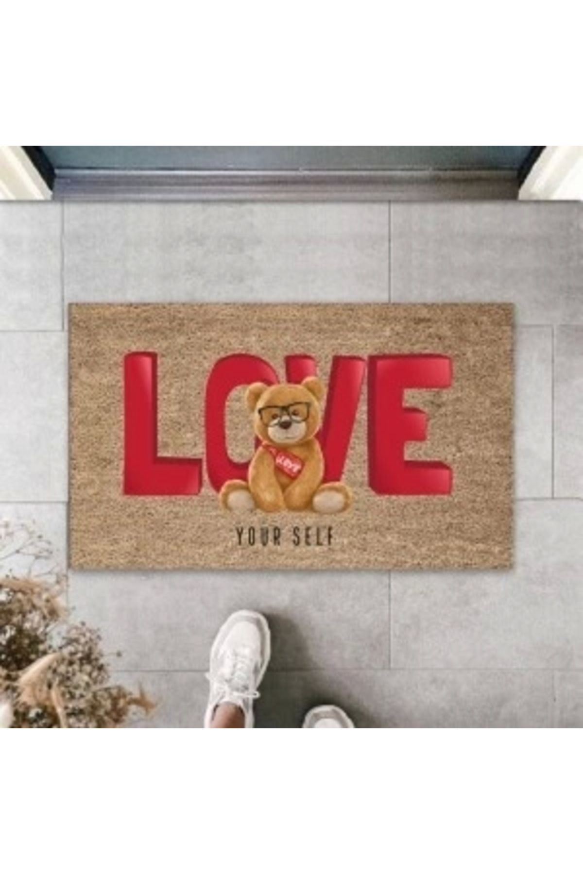 STOREMAX Kahverengi Kapı Önü Paspası Love Ayıcık Desen K-3252