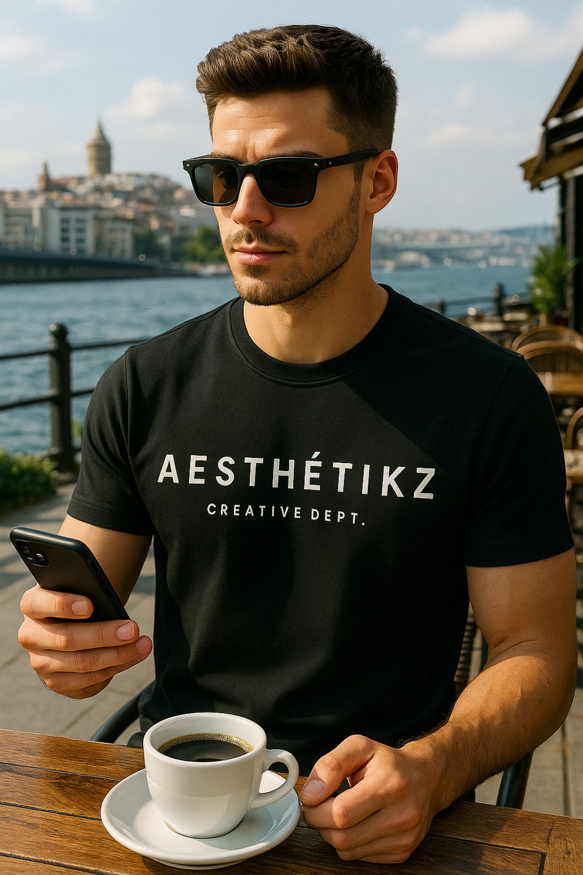 DHDmoda Erkek Yazılı Siyah Tişört