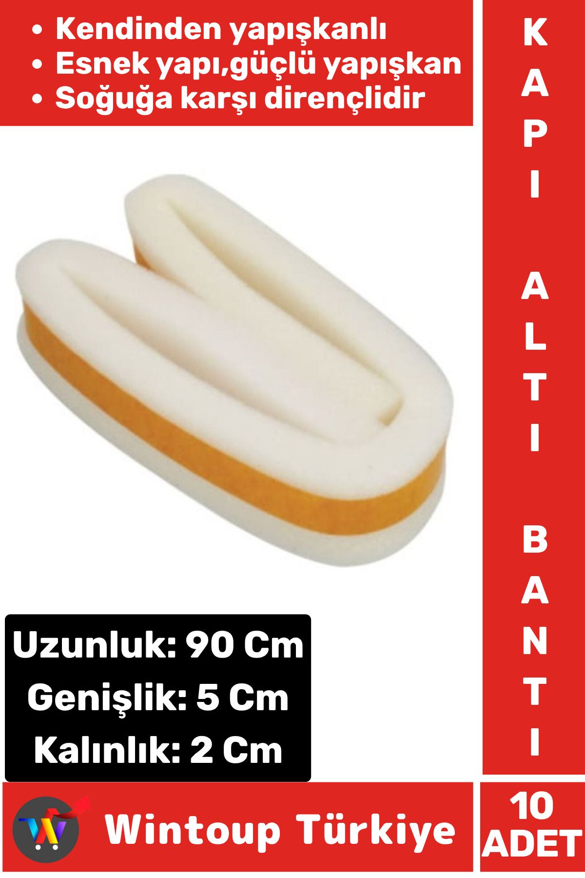 Wintoup Yüksek Kaliteli Kendinden Yapışkanlı Kapı Altı Eşik Bantı Soğuk Koruyucu Isı Yalıtım Süngeri 10 Adet