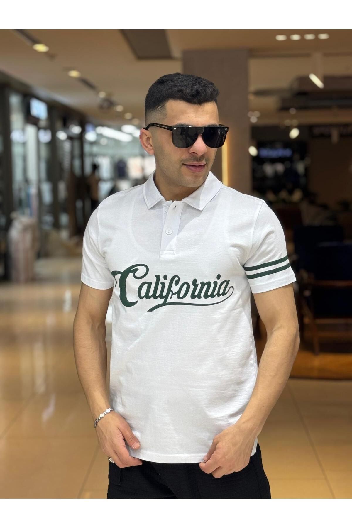 Fanolik Erkek Pamuklu Kumaş Slim Fit Beyaz Kıvrılmaz Polo Yaka T-shirt