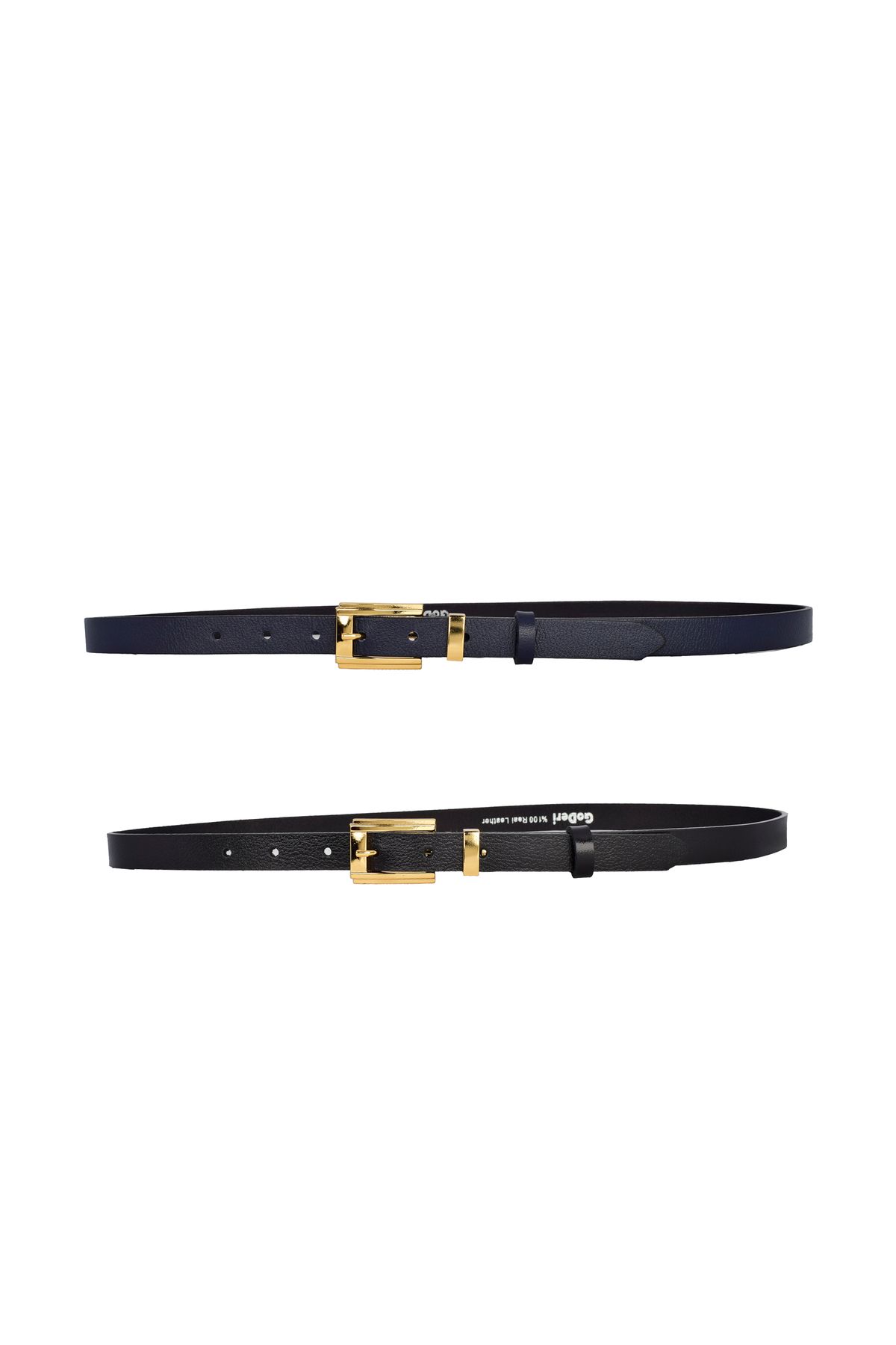 GoDeri-100% Genuine Leather Set of 2 Gold Color Set Buckle 2cm Women's Belt Navy Blue, Black_ Big_Gold 6