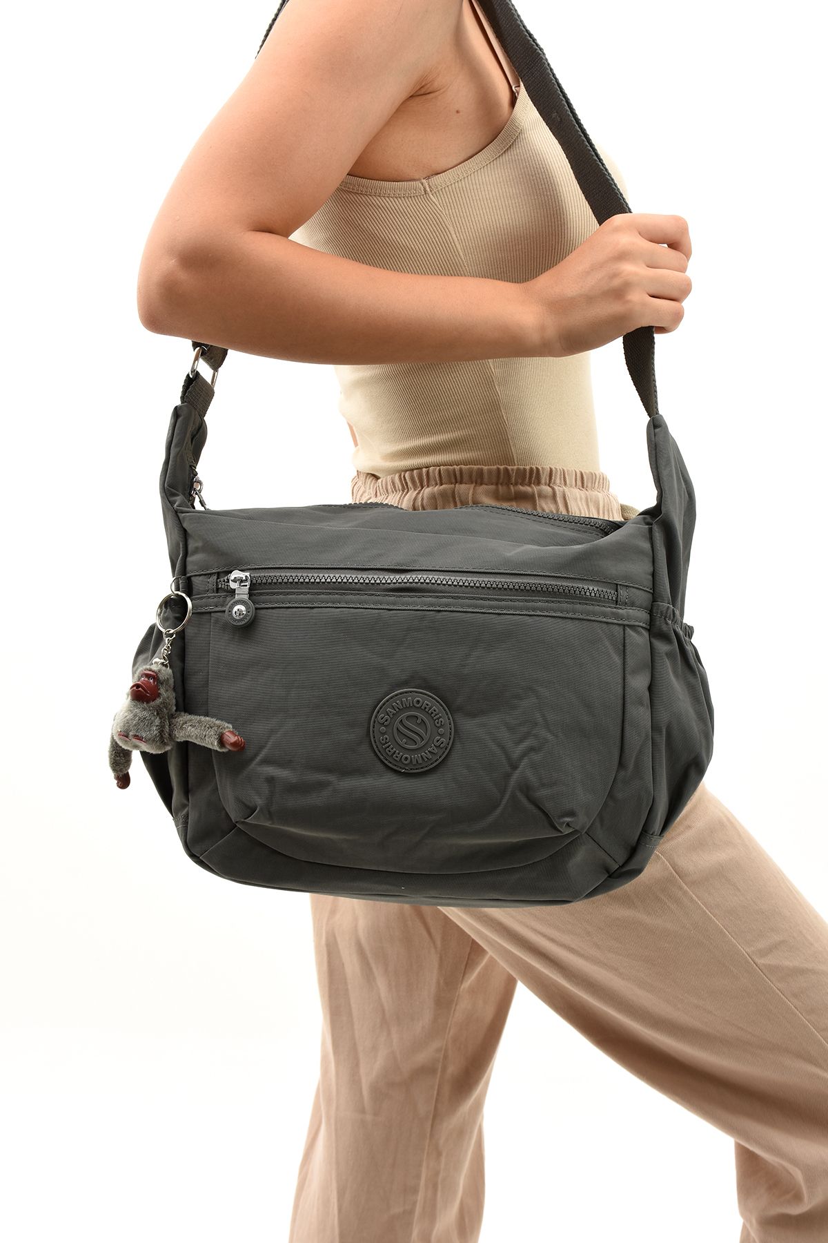 OLDSO Sanmorris Unisex Suya Dayanıklı Krinkıl Kumaş Çok Gözlü Çapraz Okul, Seyahat ve Omuz Çantası 3045