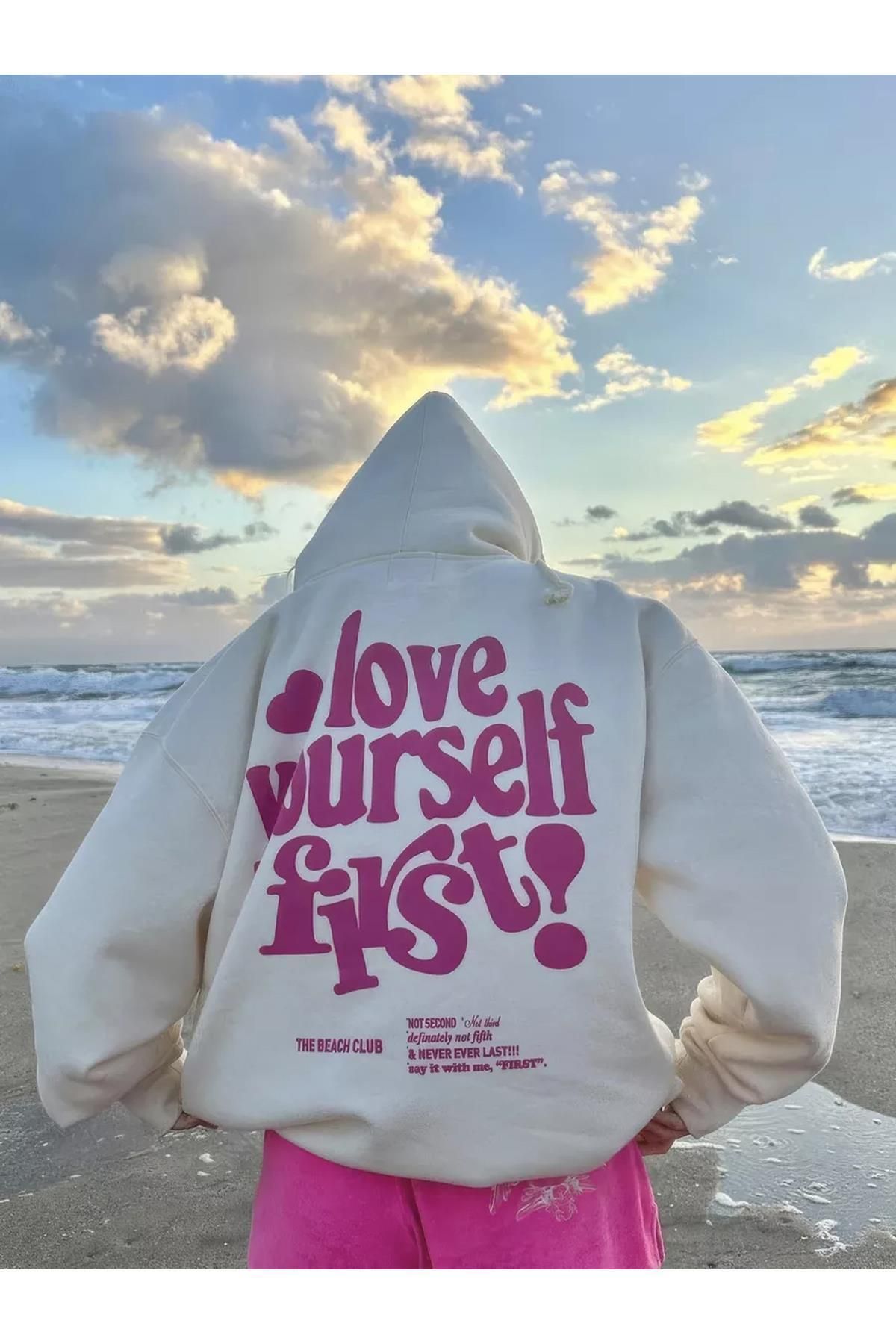 Boi Unisex Love Yourself First! Sweatshirt Beyaz