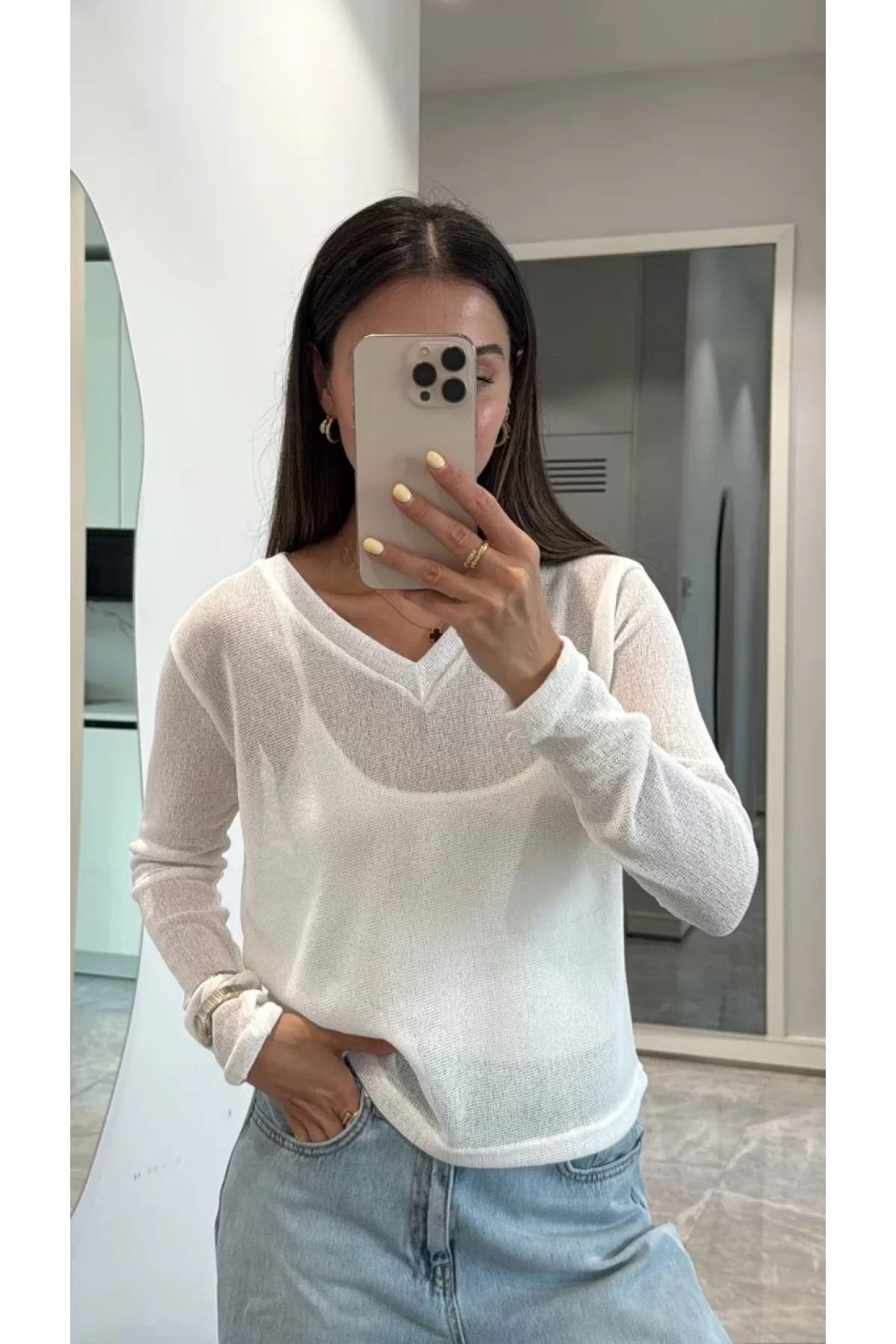 BBbutik V Yaka uzun Kollu Triko ince Bluz