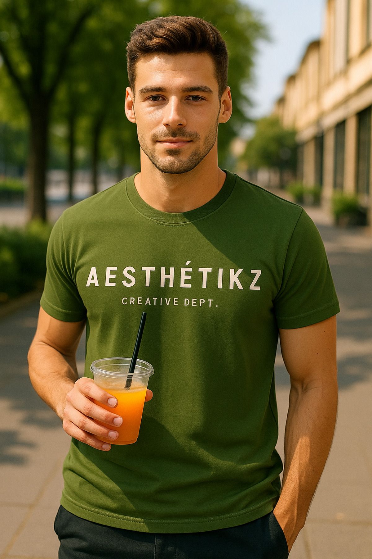DHDmoda Erkek Yazılı Haki Renk Tişört