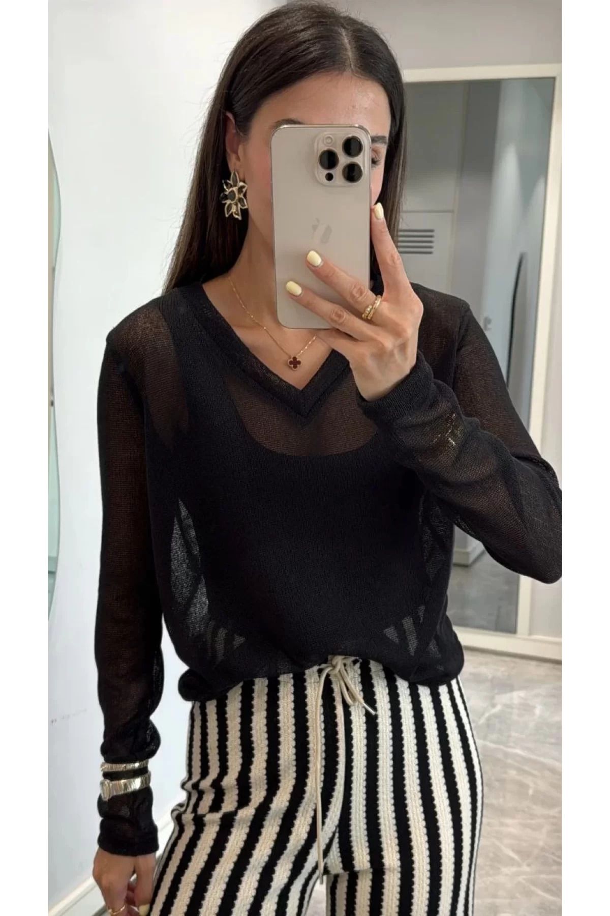 BBbutik V Yaka uzun Kollu Triko ince Bluz