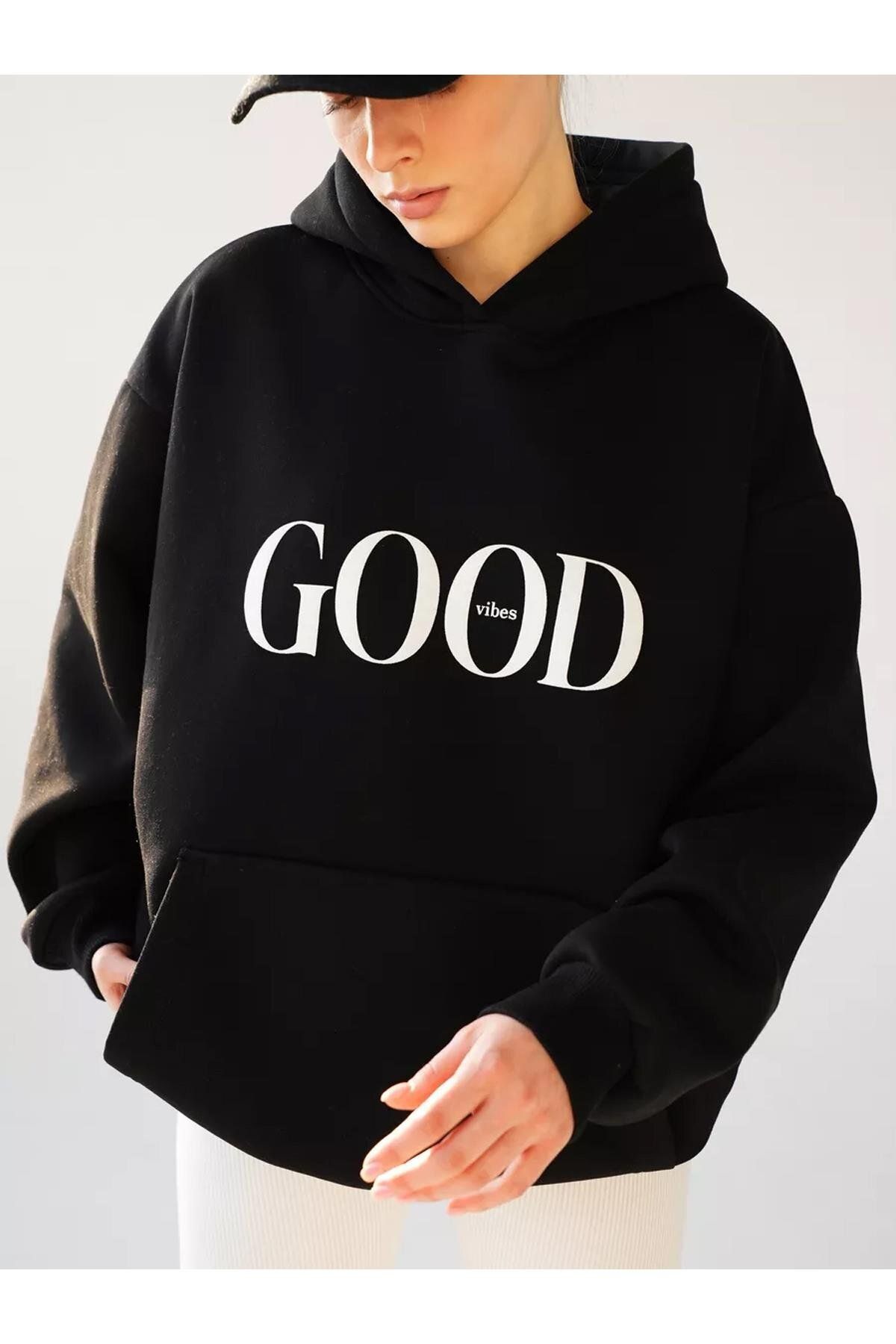 Boi Unisex Big Good Vibes Sweatshirt Siyah
