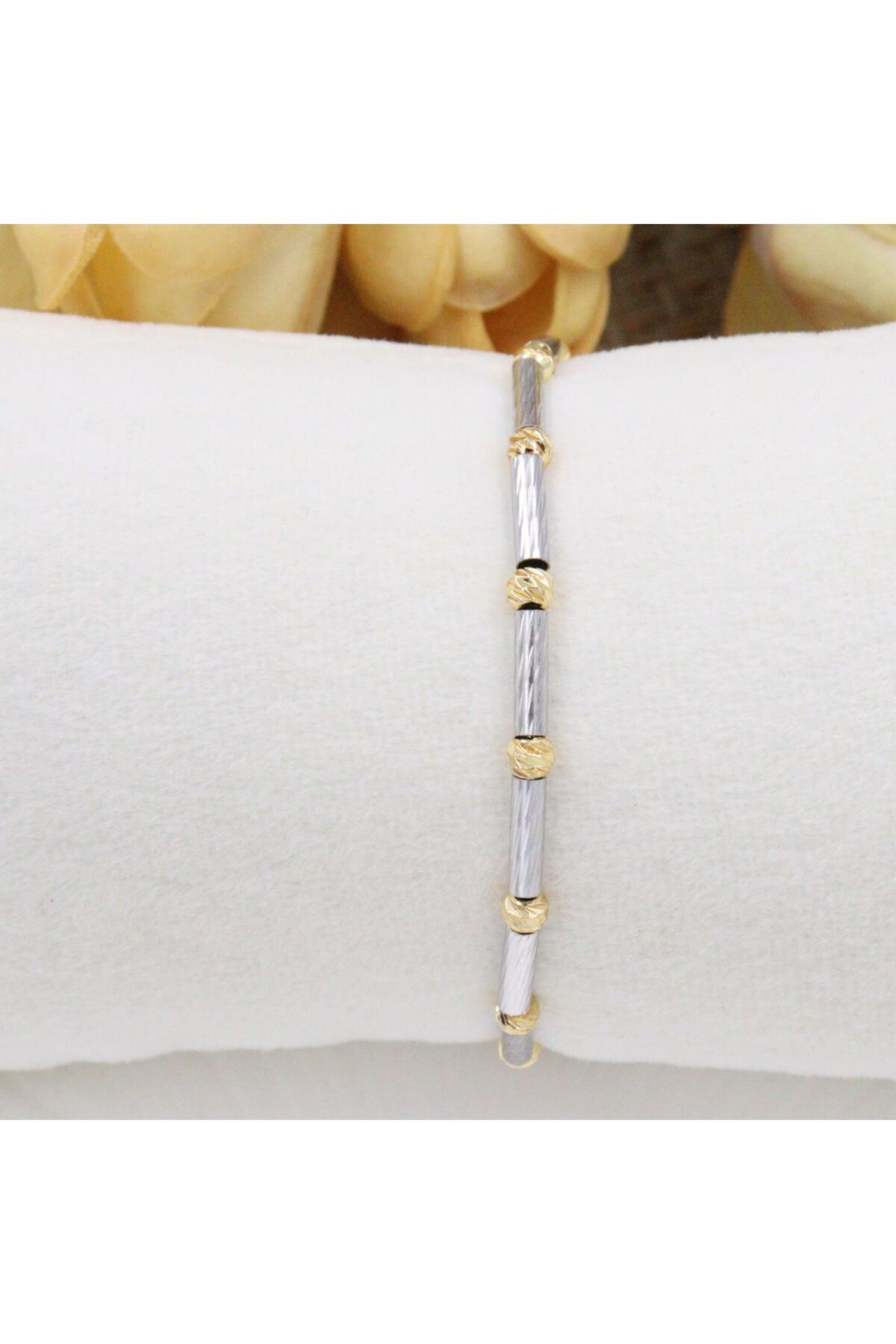 mercanjewelry Rodyum Kaplamalı Araları Gold Detaylı Dorika Taşlı Bileklik