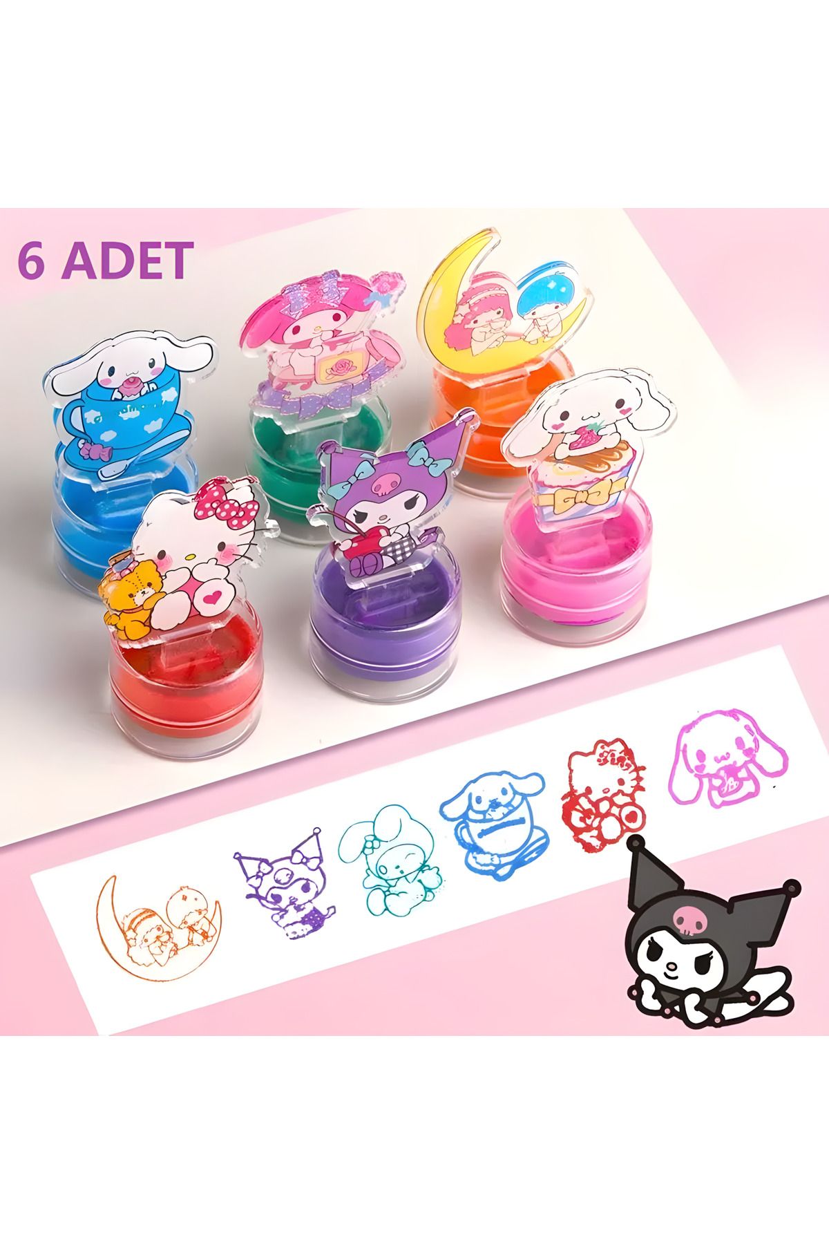 kardelen kırtasiye 6 Adet Sanrio Kuromi Kaliteli Baskı Mühür Çocuklar İçin Damga Kaşe Eğitici Eğlenceli Oyun