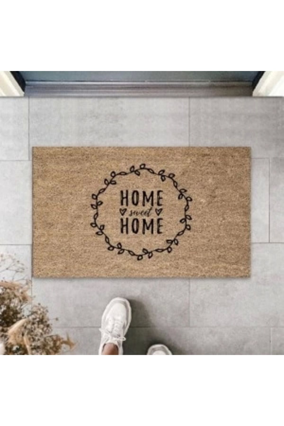 STOREMAX Bej Kapı Önü Paspası Home Sweet Home Kalpli Desen K-3299