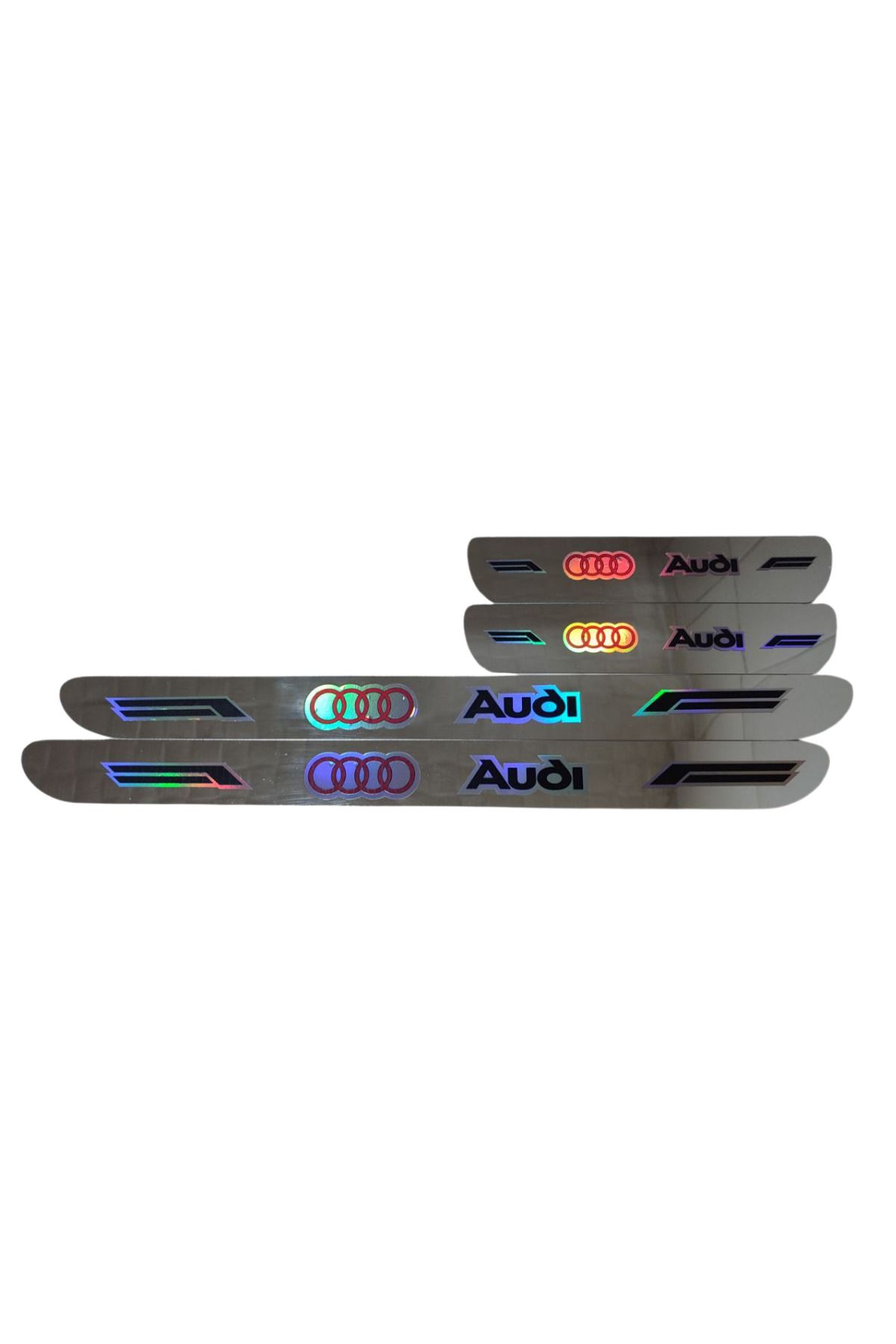 Autowise Audi Hologram Logolu Araca Özel Marka Logolu Aynalı Kapı Eşiği Koruyucu Yapıştırma 4'lü Set