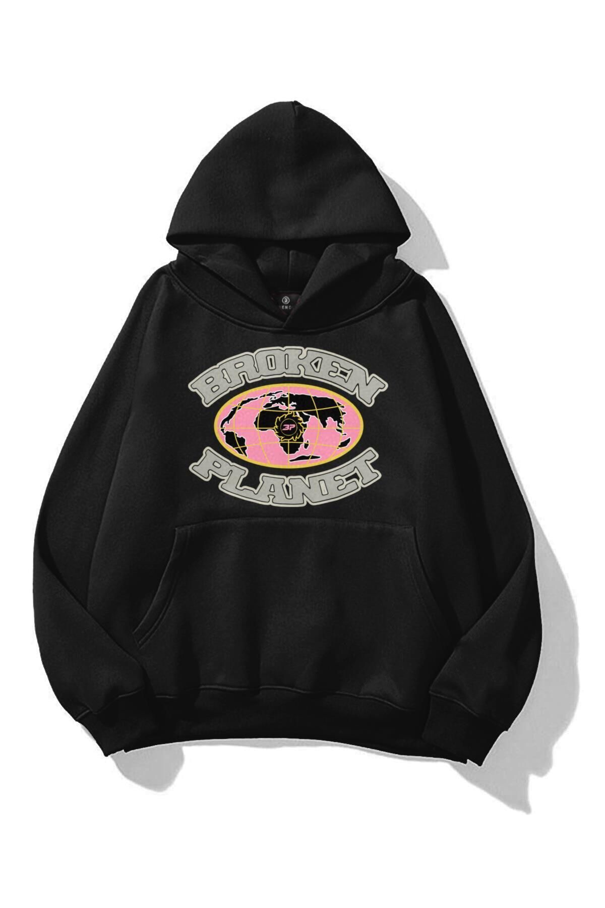 Boi Unisex Globe Broken Planet Sweatshirt Siyah