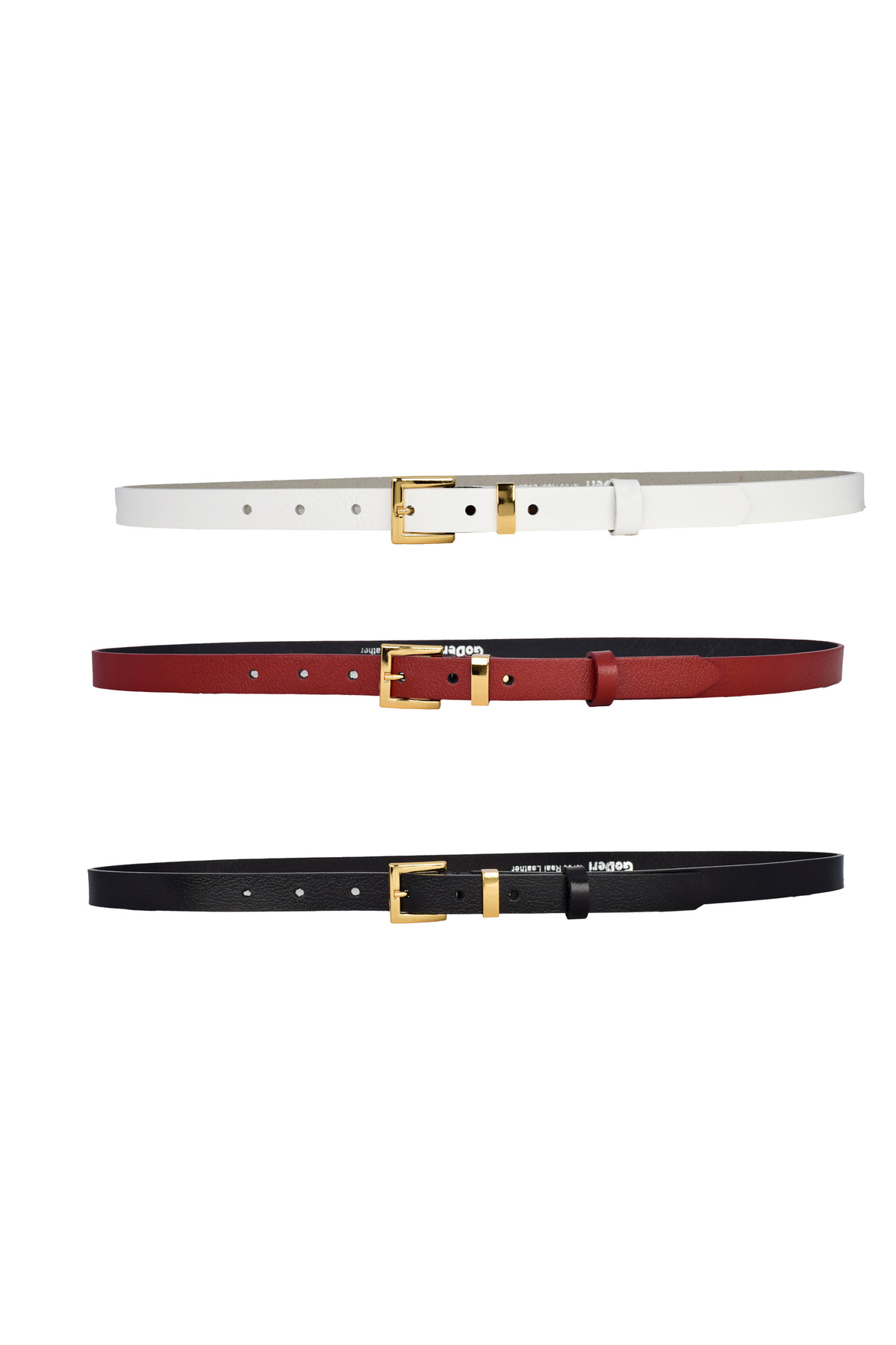 GoDeri-100% Genuine Leather Set of 3 Gold Color Suit Buckle 2cm Women's Belt Black, White, Red_Kare_Gold 6