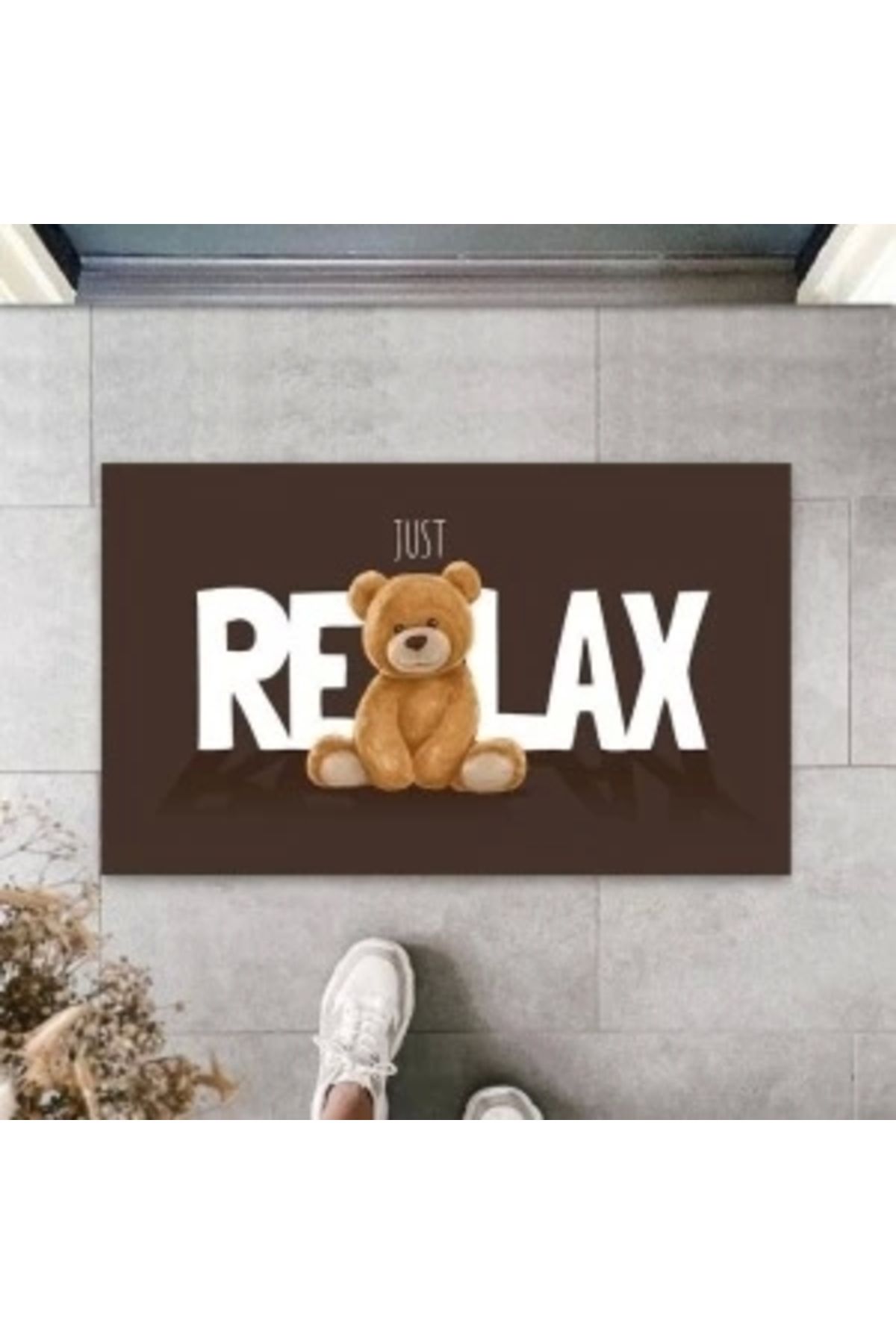 STOREMAX Kahverengi Kapı Önü Paspası Just Relax Ayıcık Desen K-3323