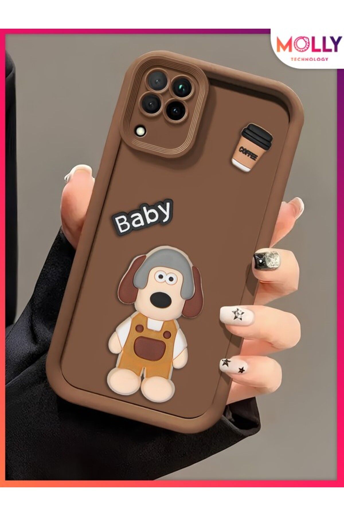 Molly Samsung Galaxy M22 İçin Fallow Kenarları Kalın 3d Kabartmalı Sevimli Dog Gromit Silikon Kılıf