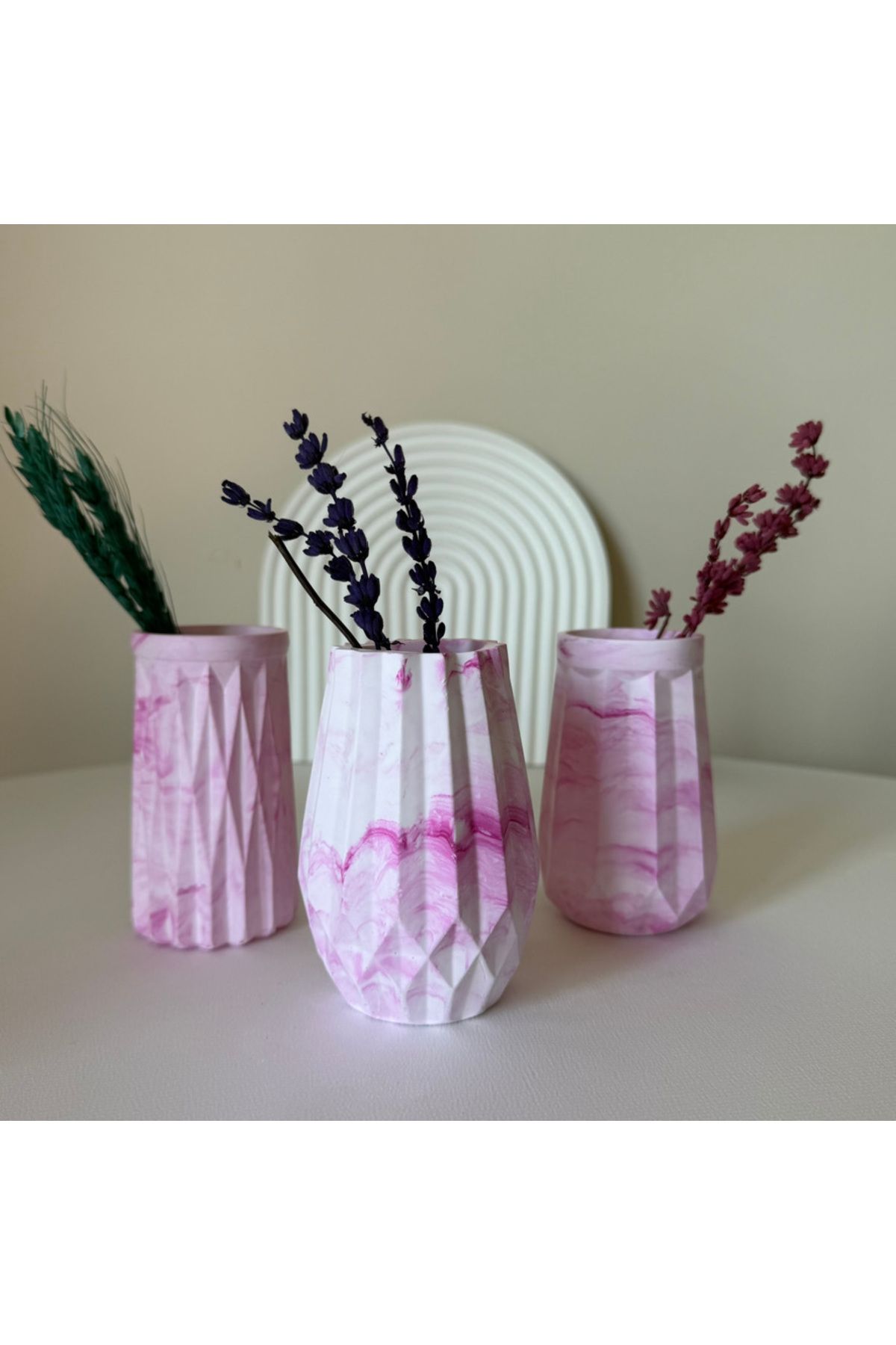 N&E Studio Üçlü Mini Dekoratif Pembe Vazo Seti