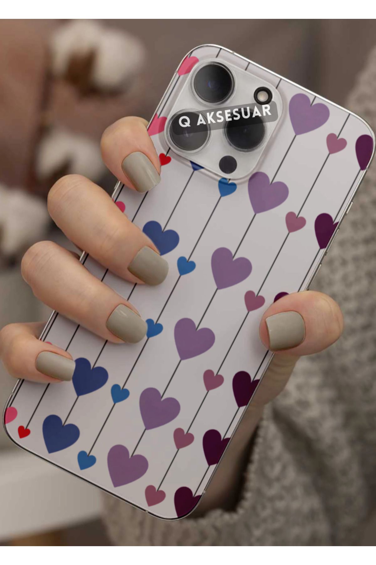 Q Aksesuar Samsung Galaxy S23 FE Uyumlu Renkli Kalpler Tasarımlı Şeffaf Telefon Kılıfı Kapak Case