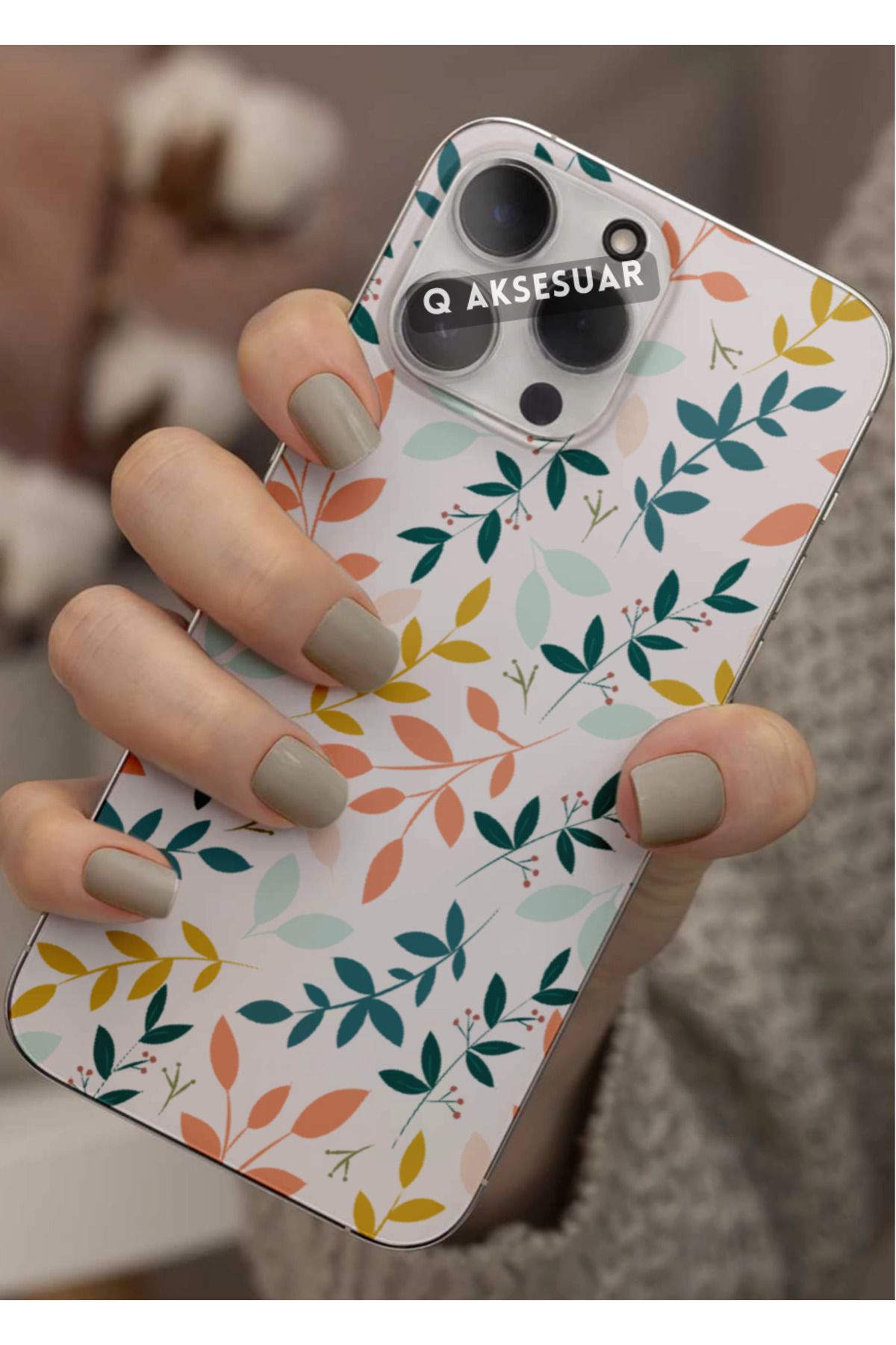 Q Aksesuar Samsung Galaxy A20 Uyumlu Renkli Yaprak Tasarımlı Şeffaf Telefon Kılıfı Kapak Case