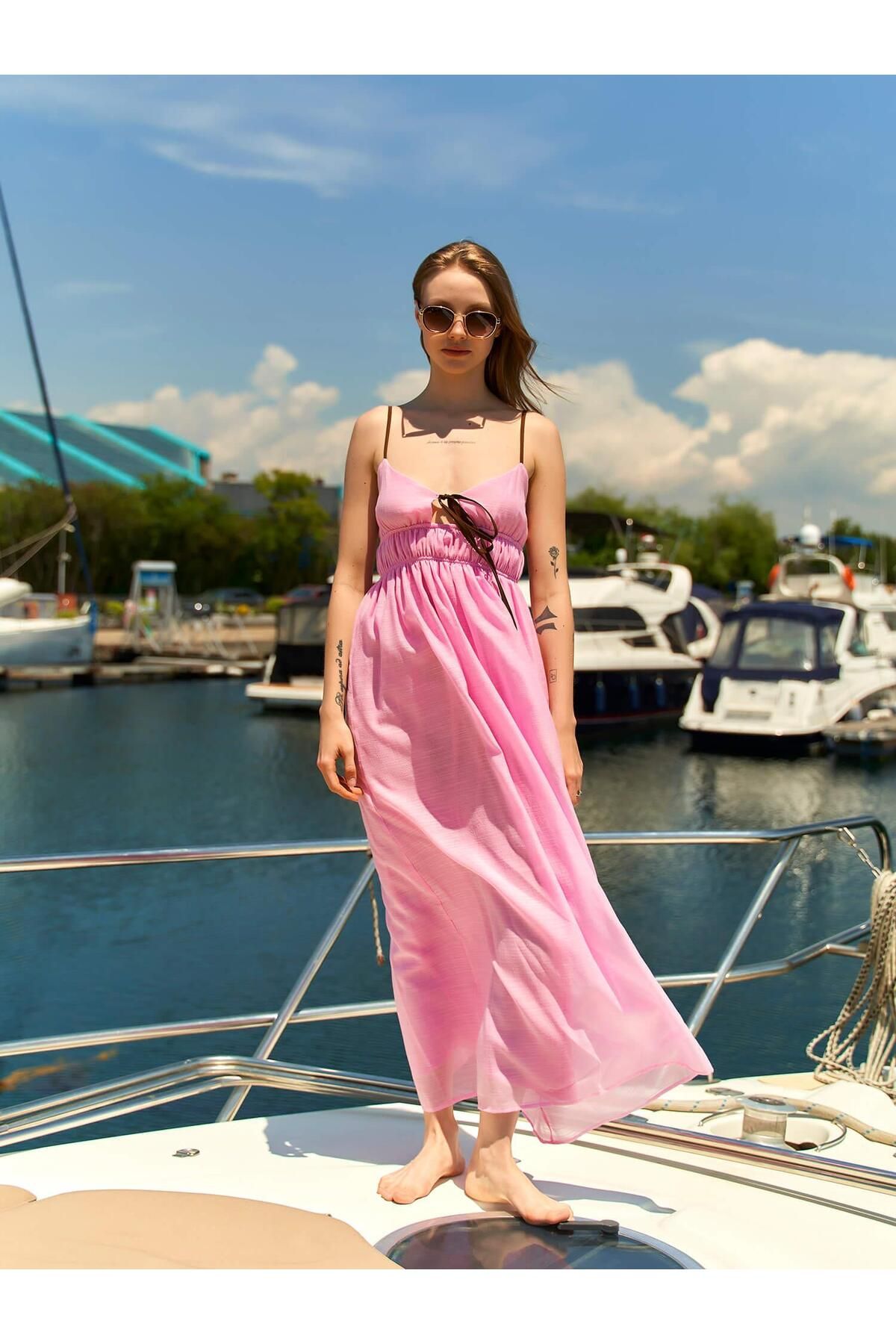 Coral Beli Gipeli Elbise Pembe