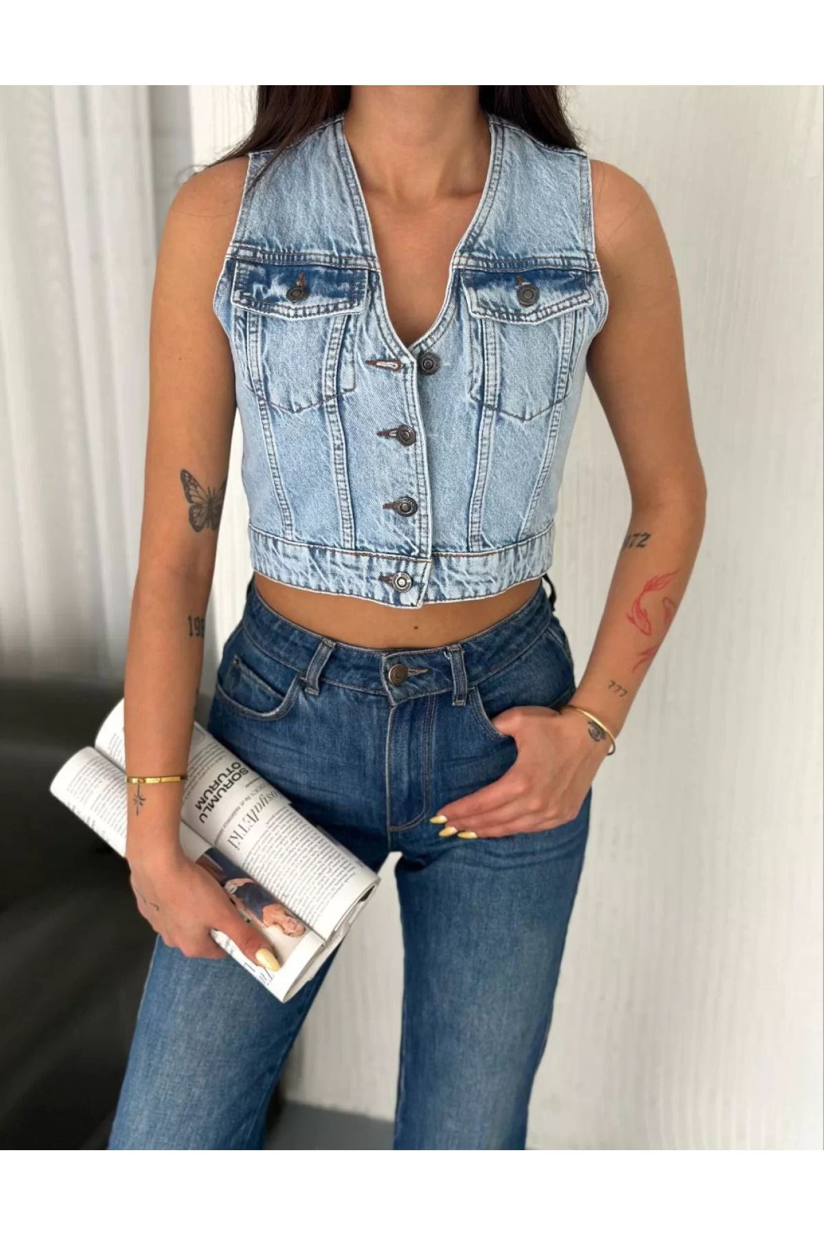 BBbutik Kolsuz Kot Jeans Kadın Yelek