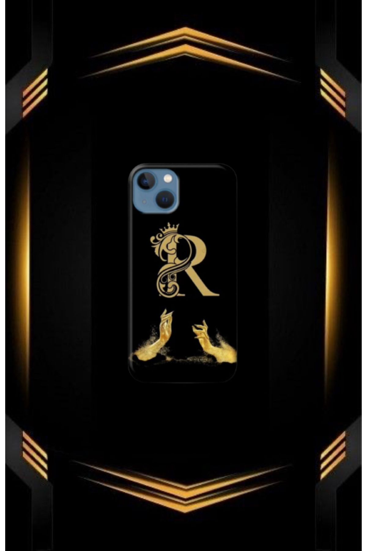 cover shopp Siyah Desenli Gold R Harfi IP 15