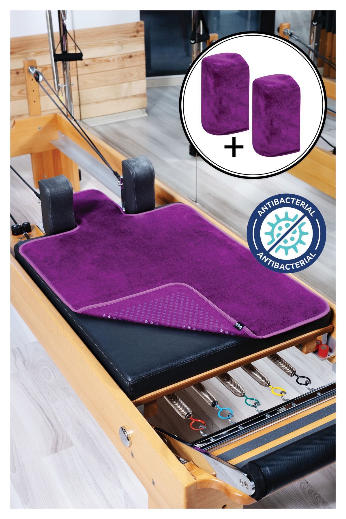 SerenityHaven Antibakteriyel Mor Pilates Reformer Havlusu Omuzluk Kılıfı, Kaydırmaz Reformer Towel