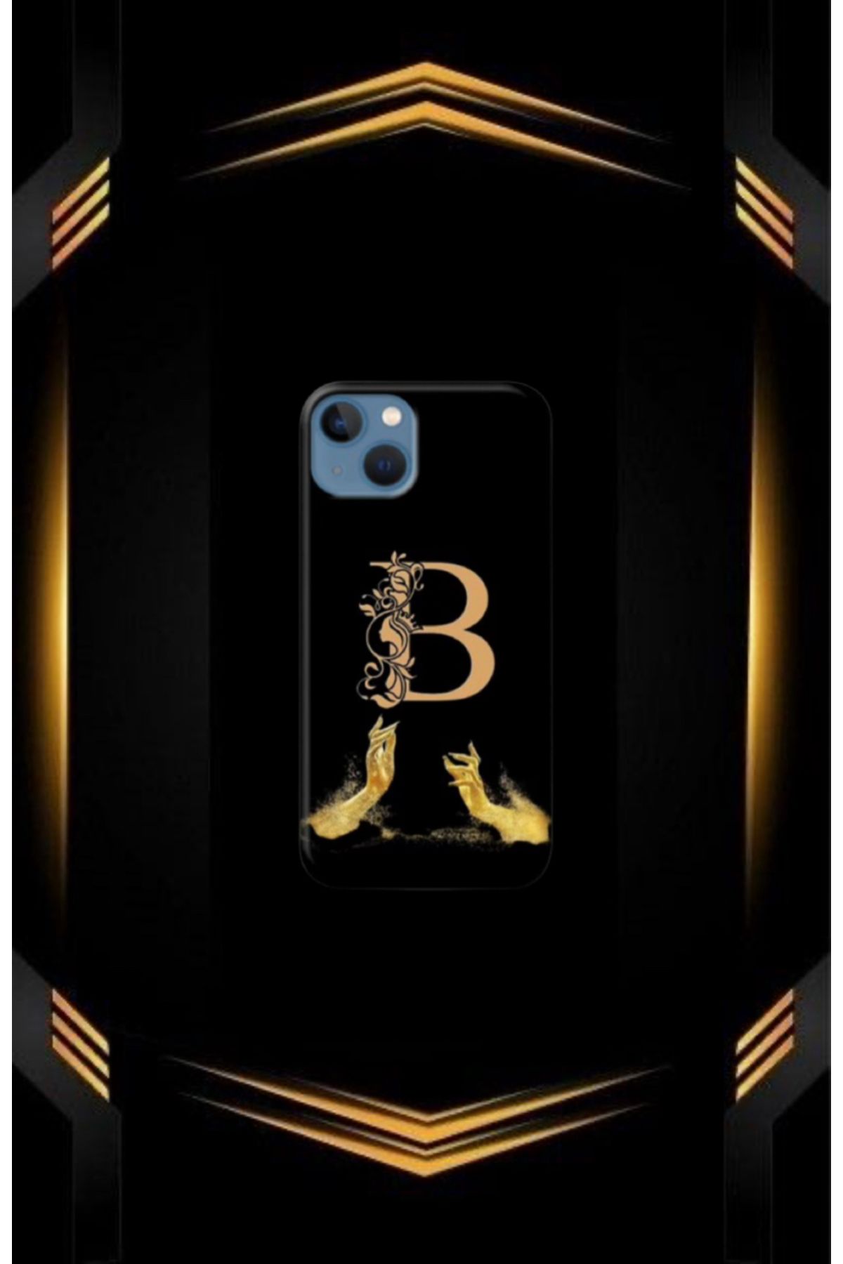 cover shopp Siyah Desenli Gold B Harfi IP 15