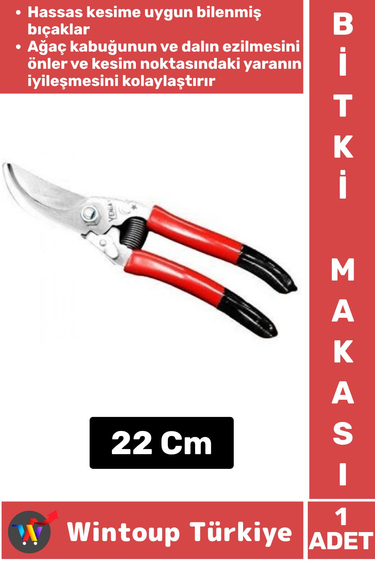 Wintoup Premium Ergonomik Keskin Yaylı Ağaç Bitki Çiçek Bağ Budama Makası 22 Cm
