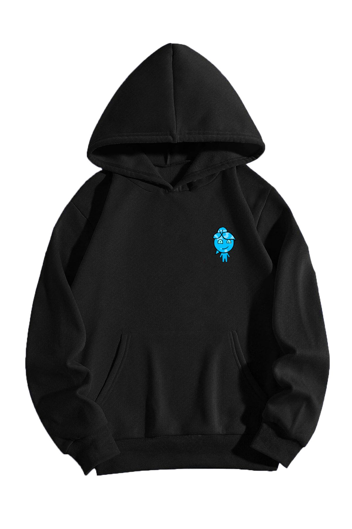 Boi Su Sweatshirt - Siyah Baskılı Oversize Sweatshirt Kapüşonlu