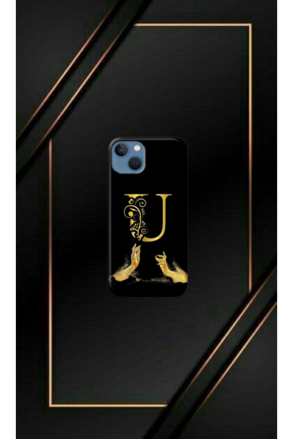 cover shopp Siyah Desenli Gold U Harfi IP 14